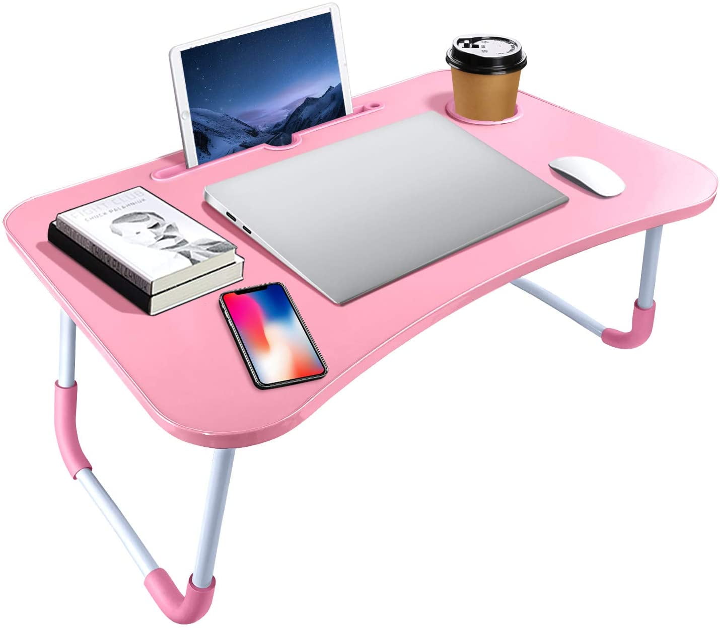 Portable Laptop Bed Table, Fordable Lap Desk with Cup Slot Notebook Stand Breakfast Bed Trays for Eating