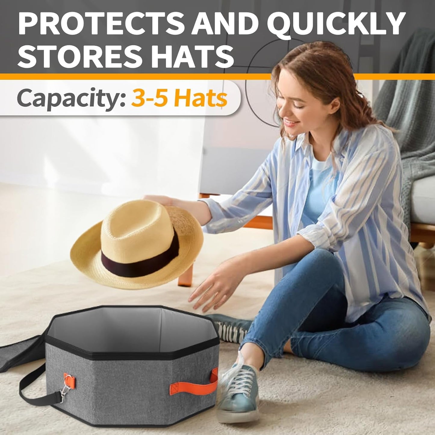 Livhil Hat Storage Box for Women & Men, Hat Boxes with 1 Door Hook Cowboy Hat Box for Travel