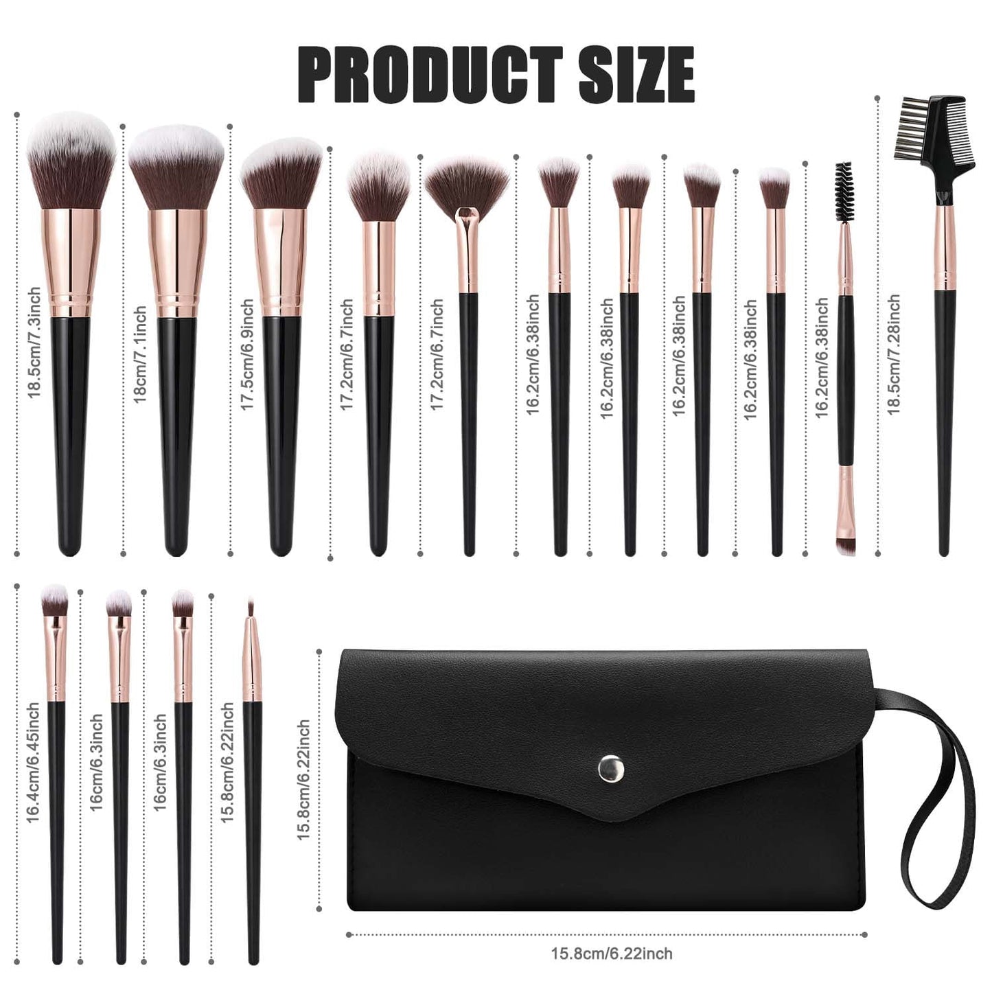 Livhil 15pcs Makeup Brushes Set Professional, Premium Makeup Brushes Kit Set, Eyeshadow Brushes with PU Leather Pouch