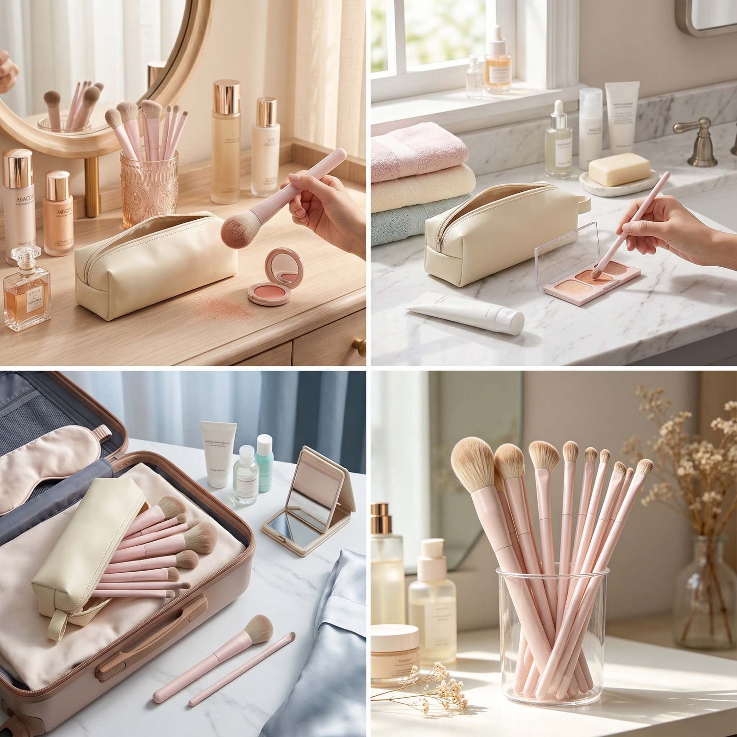 Livhil 13 Pcs Pink Makeup Brushes Set, Soft Makeup Brushes with Pouch, Eyeshadow Brushes Easy-taken Full Face Cosmetic Brushes for Beginners
