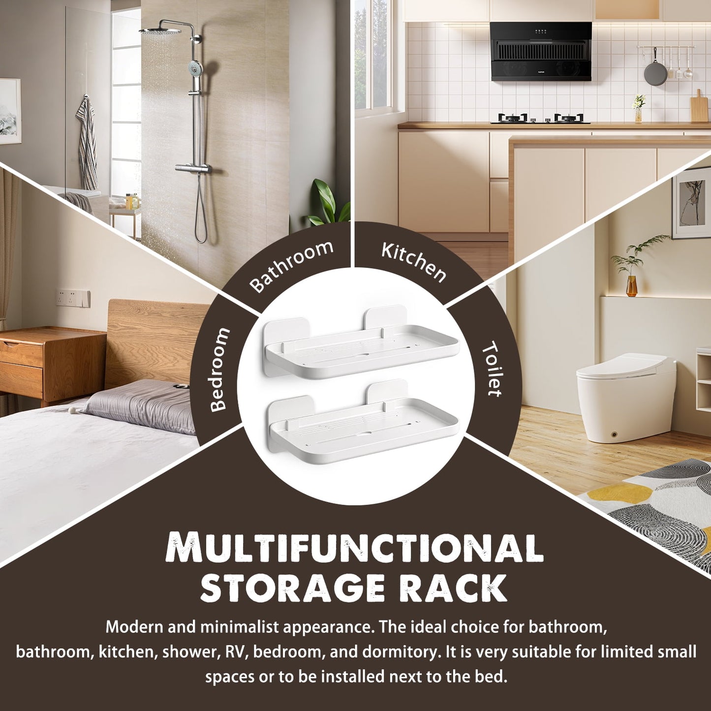 Livhil Adhesive Shower Caddy, Plastic No-Drill Bathroom Caddy, Bathroom organizer for Shower Kitchen