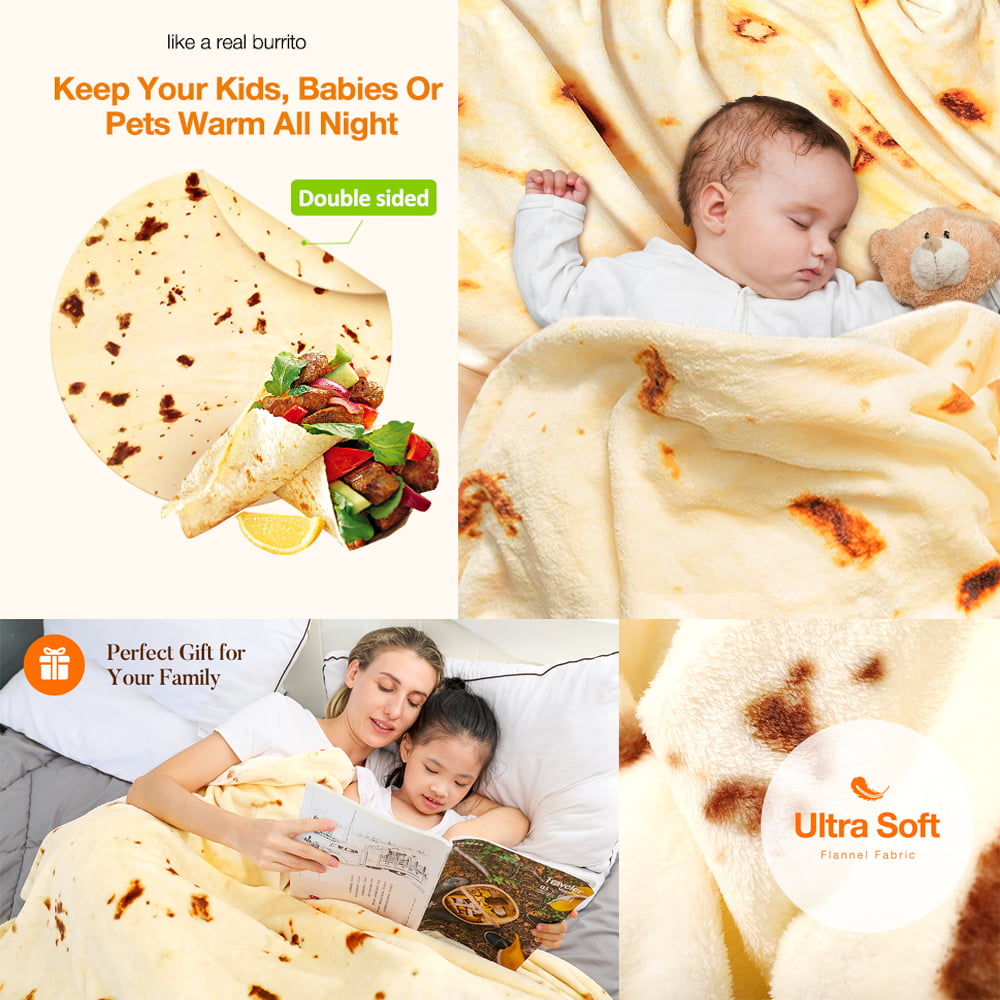 Livhil Giant Tortilla Blanket 71 inch Double Sided, Tortilla Blanket Adult Size Funny Blankets Food Blankets