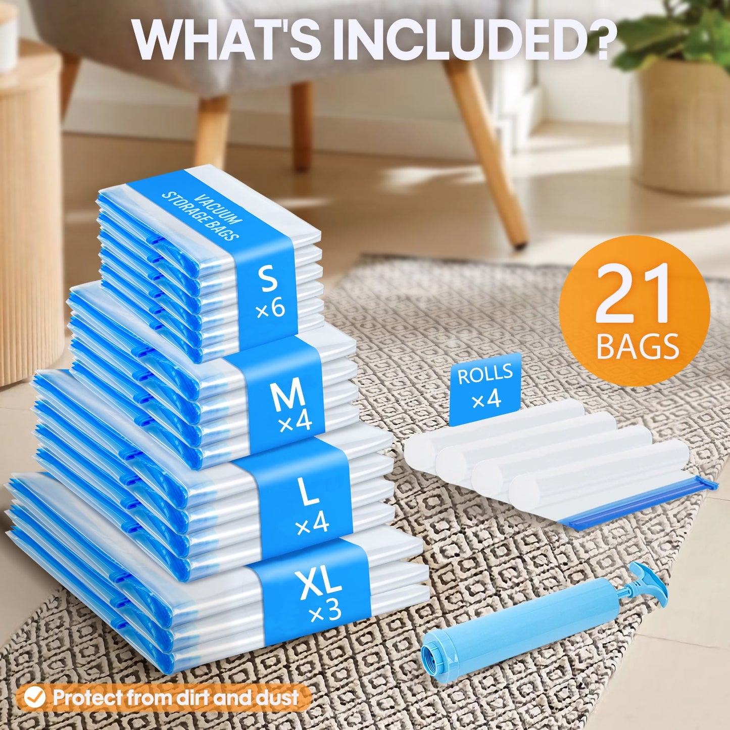 Livhil Vacuum Storage Bags, Home Essentials Space Saver Vacuum Bags Compression, Hand Pump Included