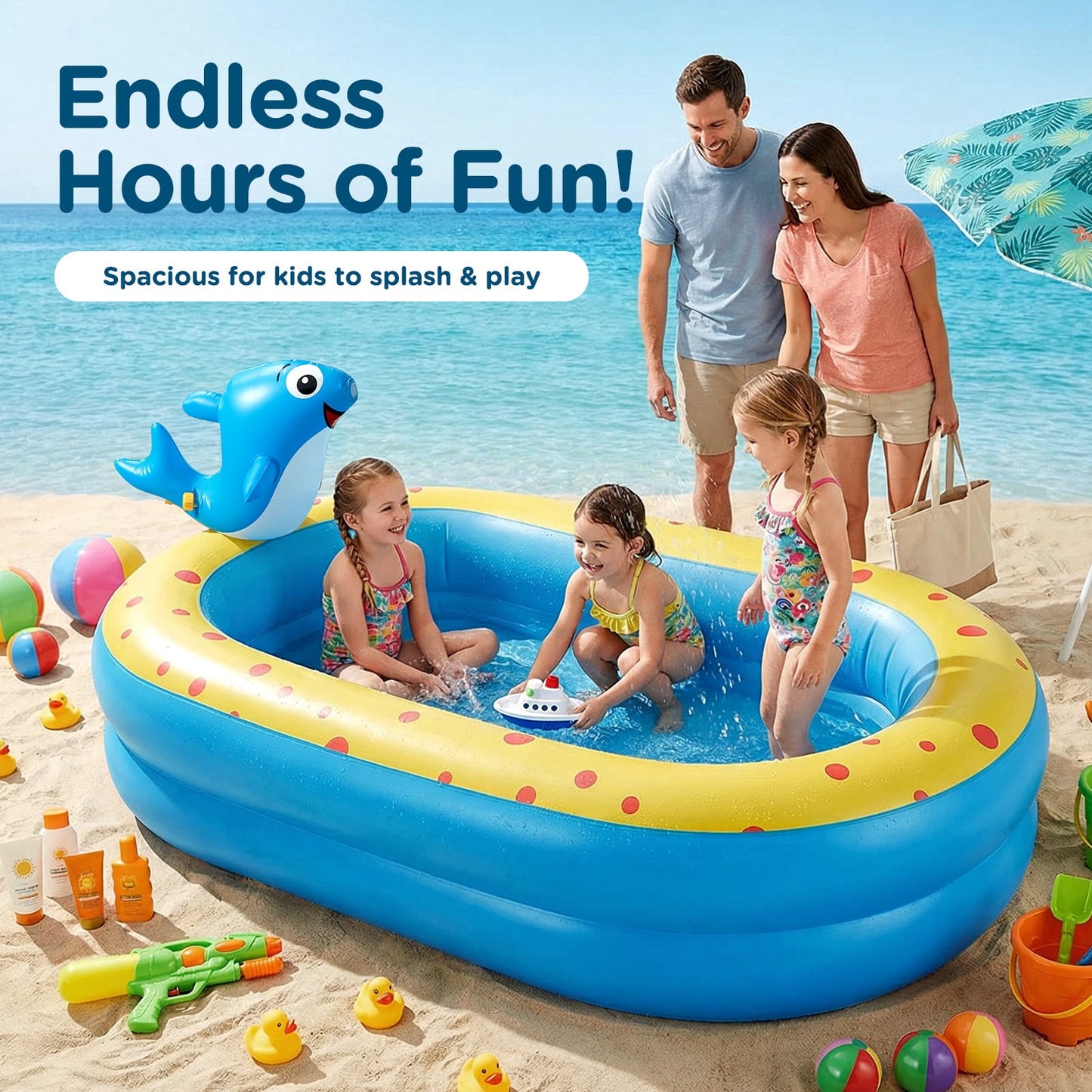 Livhil Inflatable Swimming Pool for Kids with Sprinkler, Kiddie pools 67x41x32in Family Size Backyard Summer Water Play
