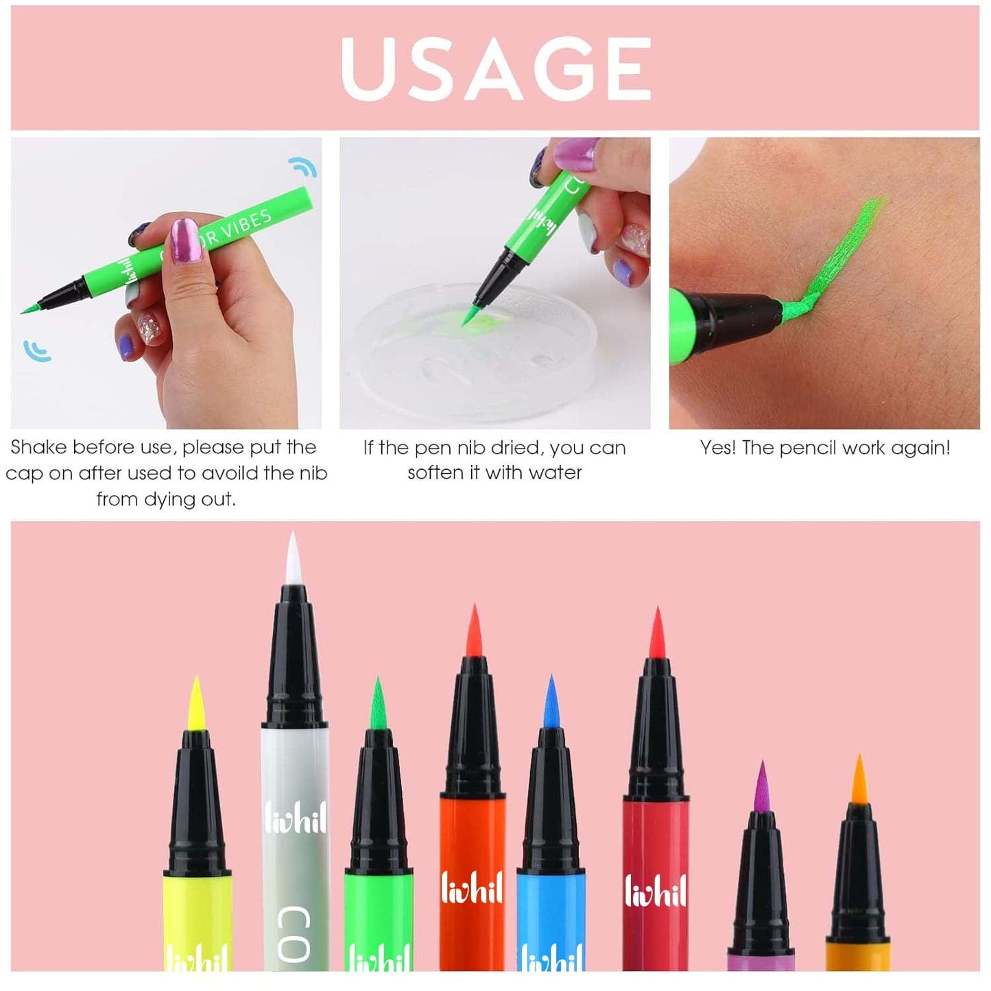 Livhil 8 Colors UV Neon Liquid Eyeliner Set, Glow in the Dark Bright Waterline Eyeliner Pencils, Eyeliner Waterproof Smudge Proof for Eye Liner Makeup
