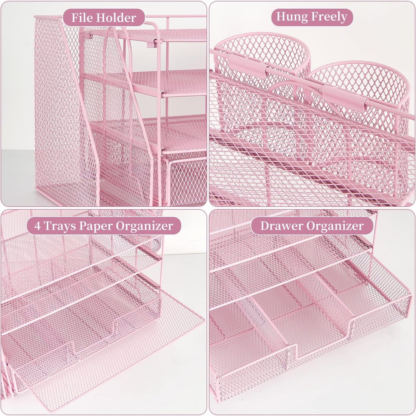 Livhil Desk Organizer Office Accessories, 4-Tier Desk Organizers and Storage & Workspace with Drawer and 2 Pen Holder for Office Supplies (Black)