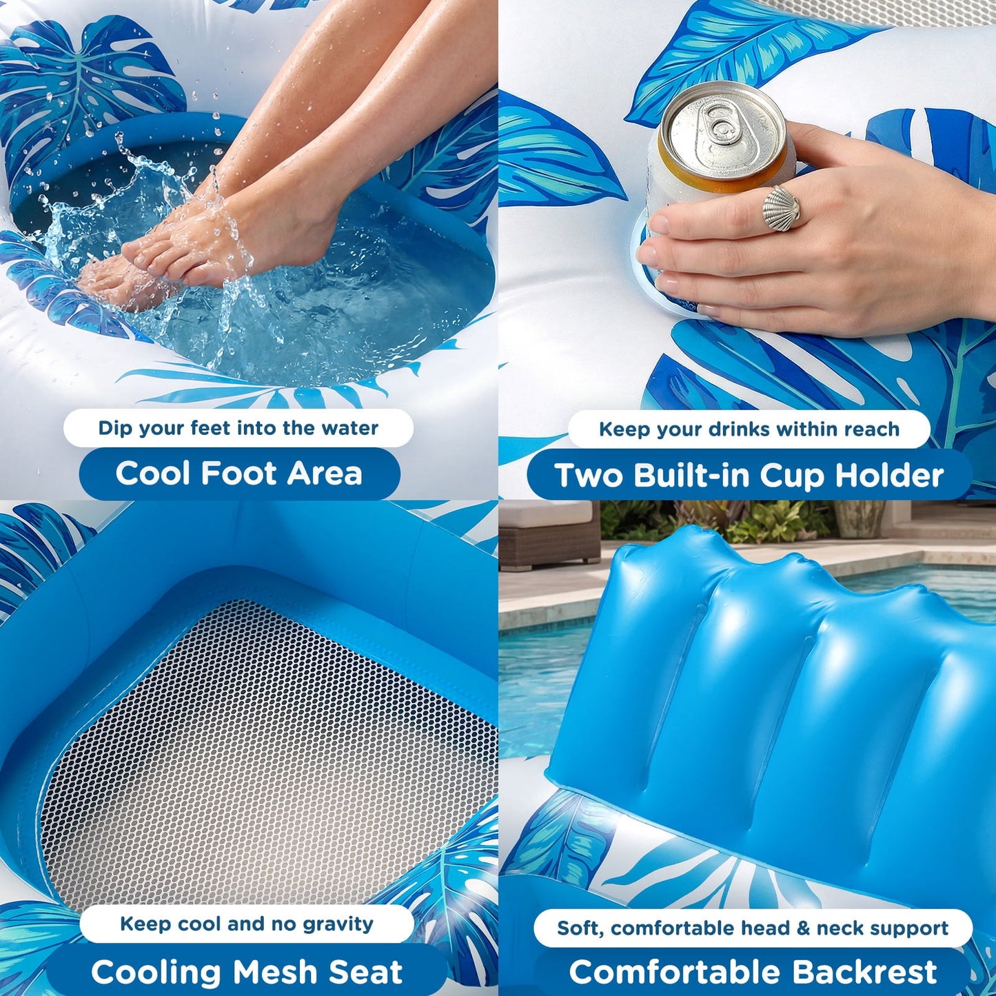 Livhil Inflatable Pool Float, 2 Person Pool Floats for Adults, Double Inflatable Lounger Pool Raft with Backrest & Cup Holders, Summer Water Fun for Pool Beach Lake