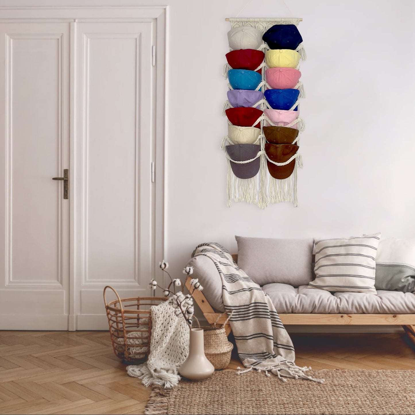 Livhil Boho Hat Rack for Wall Hanging Hat Organizer Macrame Hat Holder for Bohemian Bedroom Decor