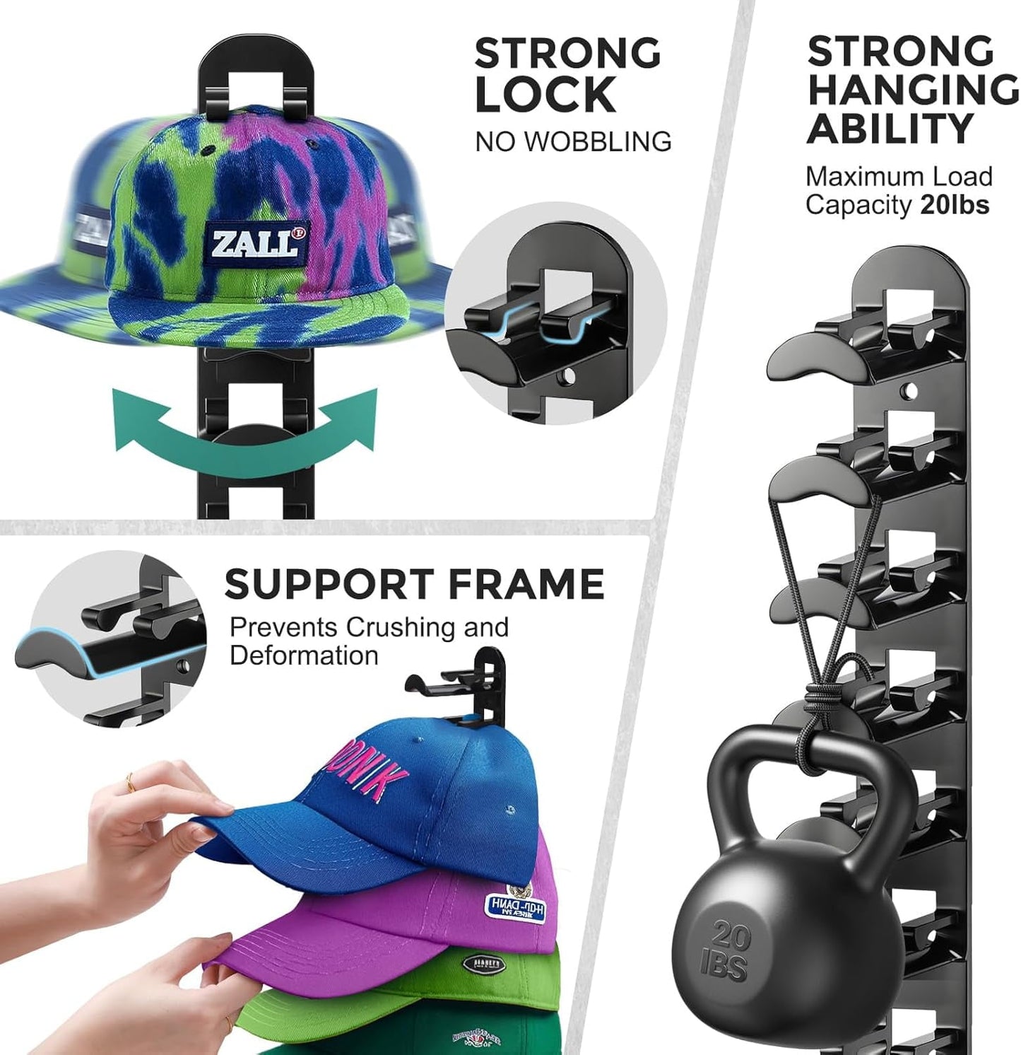 Livhil 2 Pack Hat Rack for Baseball Caps, Adhesive Hat Holder for Wall, Baseball Hat Storage Hold Up to 20 Hats