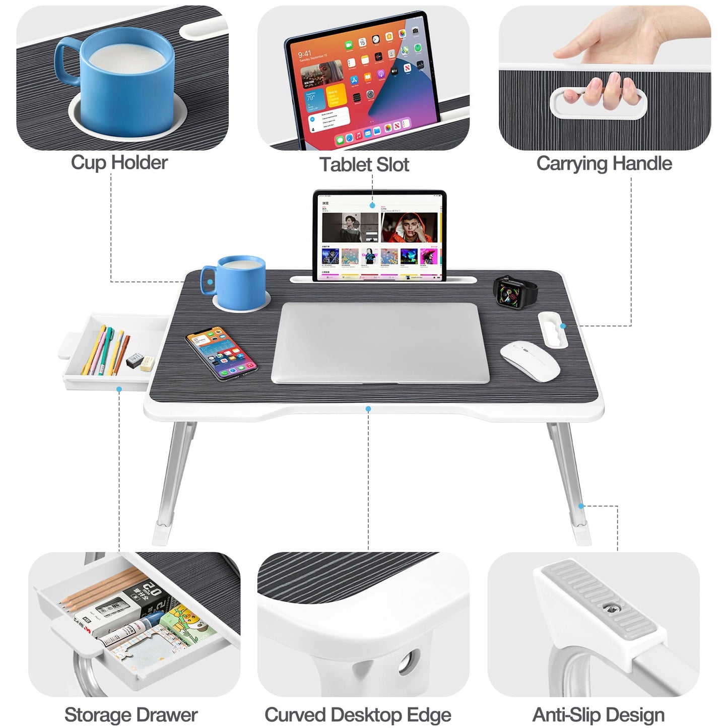 Livhil Large Lap Desk for Bed | Laptop Table, Portable Lap Writing Desk