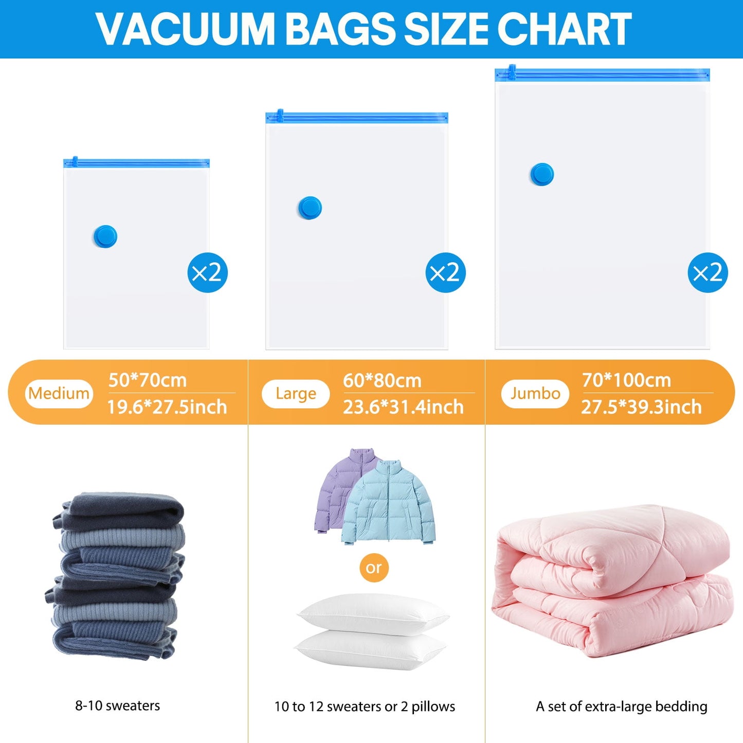 Livhil 6 Combo Vacuum Storage Bags with Pump, Jumbo Large Medium Space Saver Vacuum Seal Bags for Clothing Travel