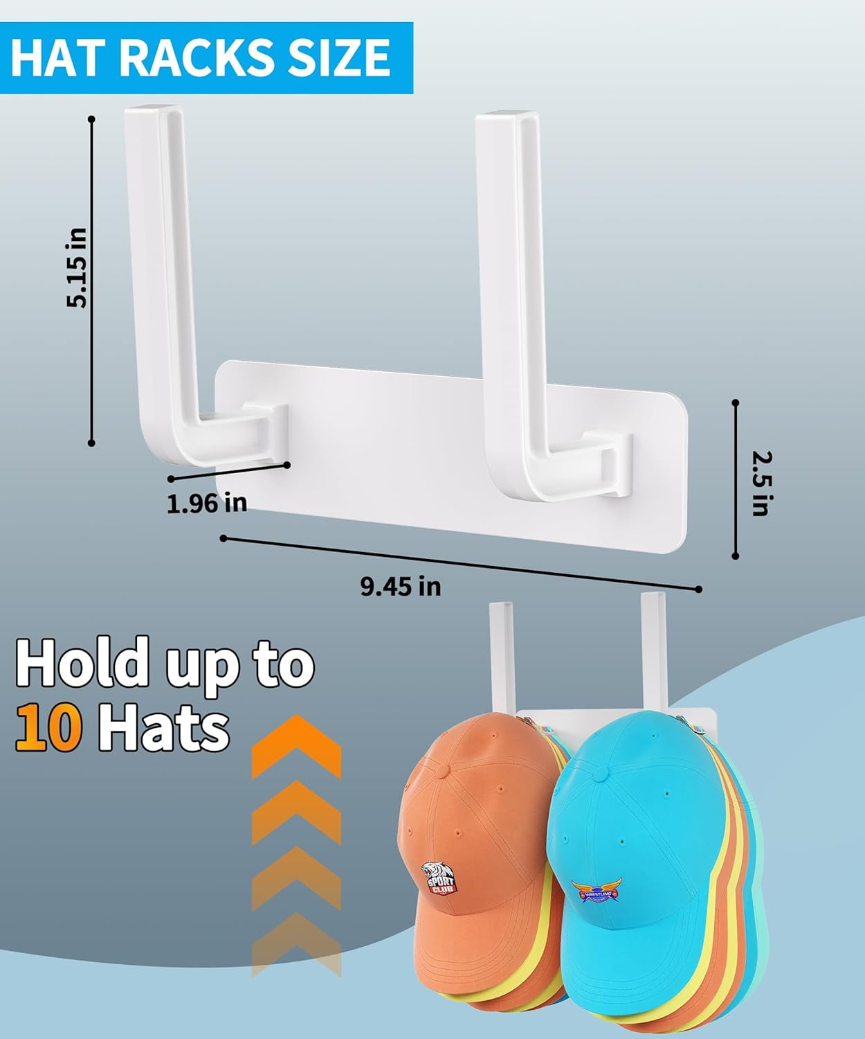Livhil Hat Rack 2 Packs, Removable Long Row Hat Hooks for Wall, 2 Mounting Options Baseball Hat Organizer Holds 30 Hats