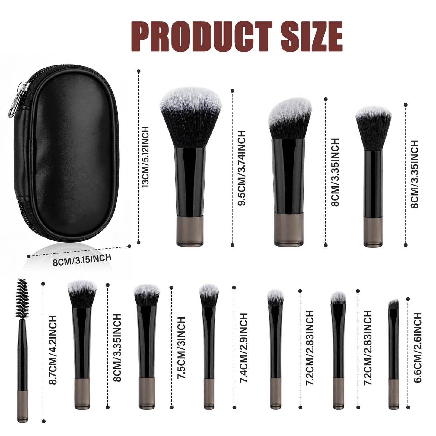 Livhil 10pcs Portable Travel Makeup Brush Set, Function Mini Makeup Brushes with Pouch