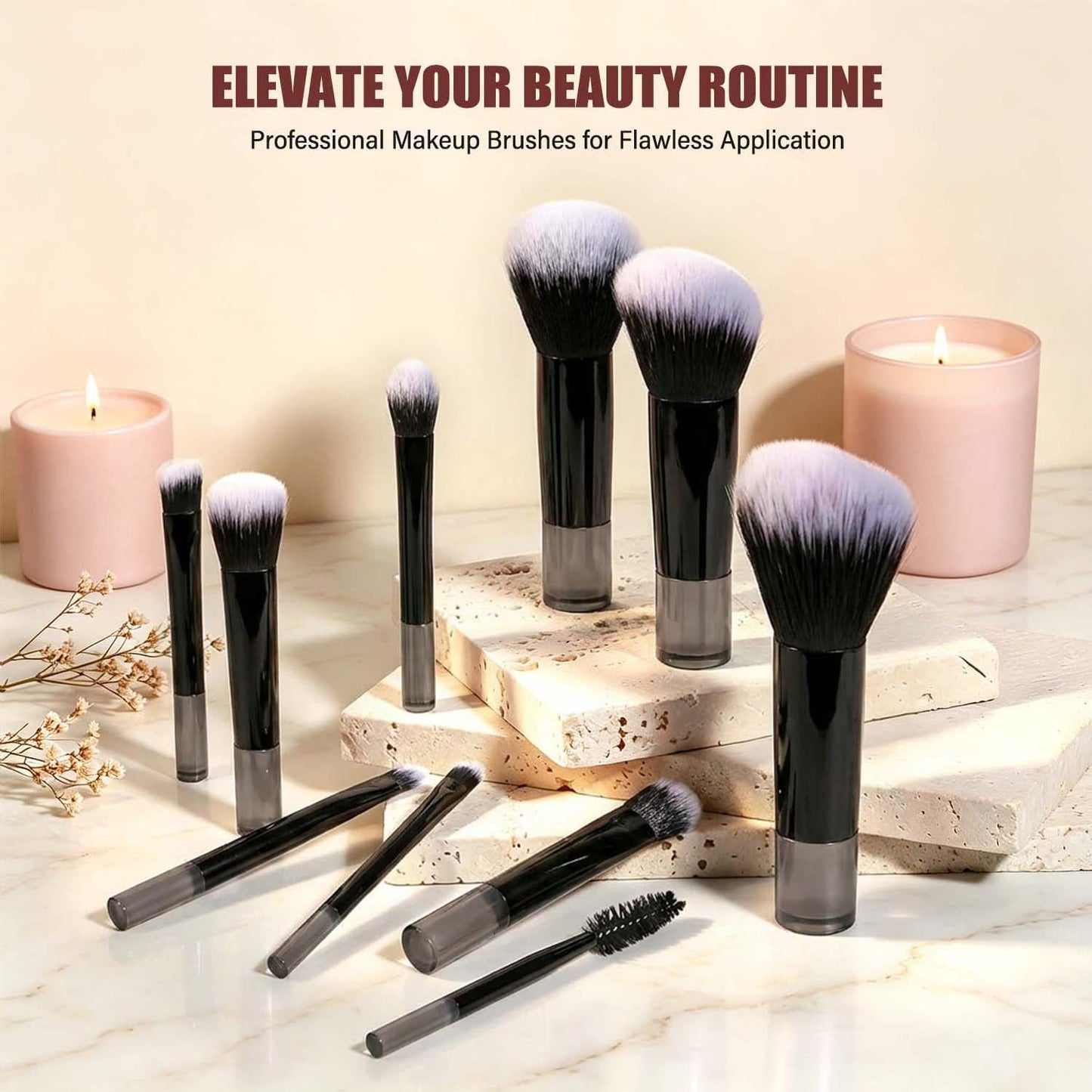 Livhil 10pcs Portable Travel Makeup Brush Set, Function Mini Makeup Brushes with Pouch