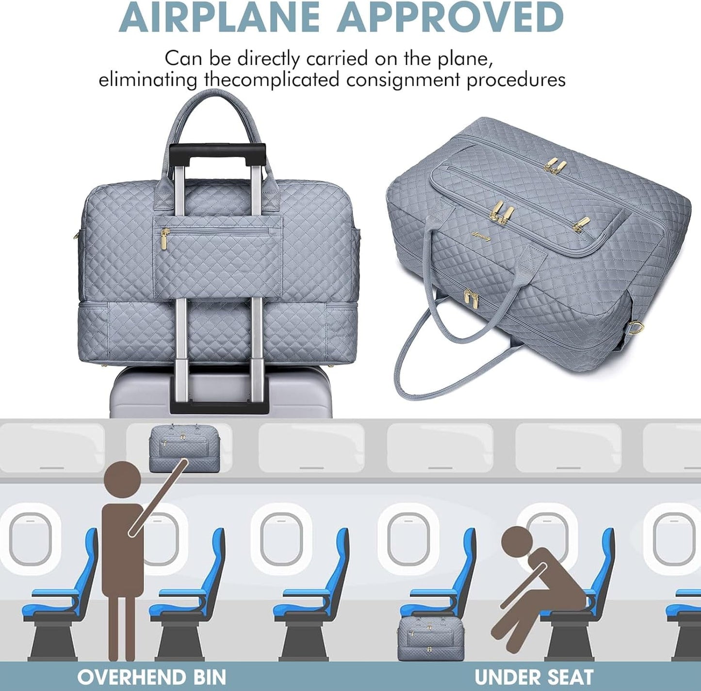 Livhil 2Pcs Large Women Travel Duffle Bag, Carry on Overnight Bag for Women Gym Bag with Shoe Compartment Weekender Travel Bag for Business Trips Sport Hospital