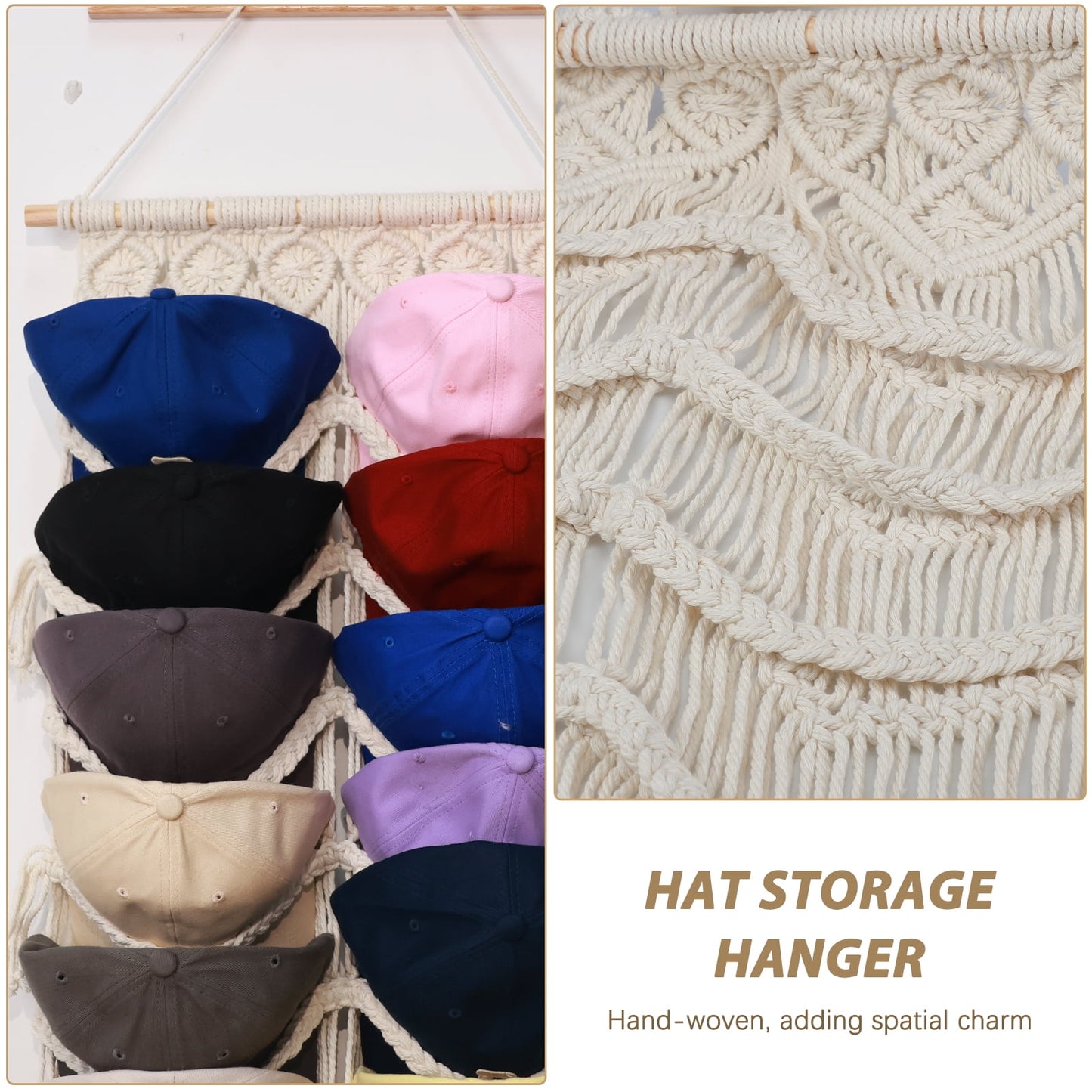 Livhil Boho Hat Rack for Wall Hanging Hat Organizer Macrame Hat Holder for Bohemian Bedroom Decor
