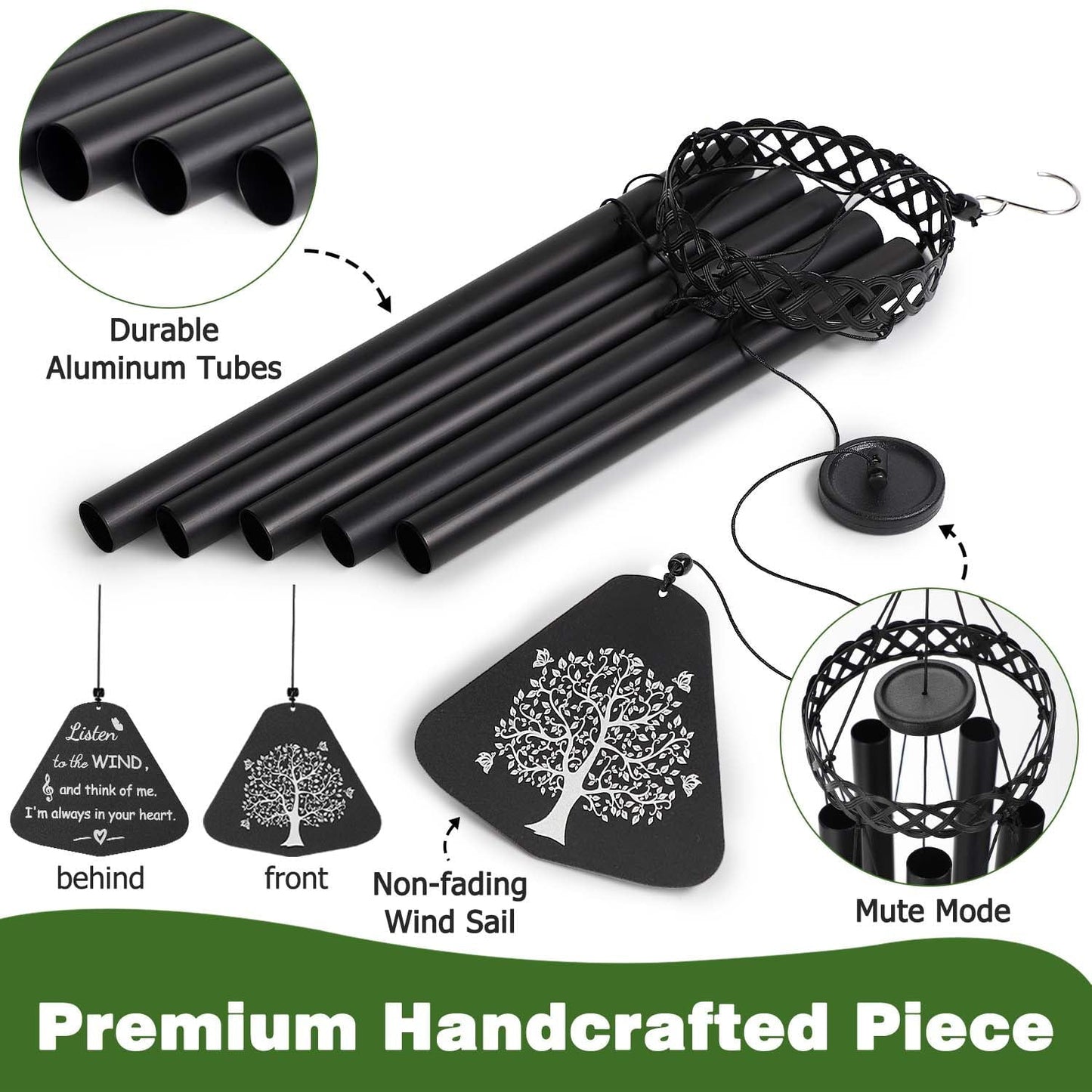 Livhil Wind Chimes for Outside, Memorial Wind Chimes Deep Tone, Soothing Aluminium Windbell