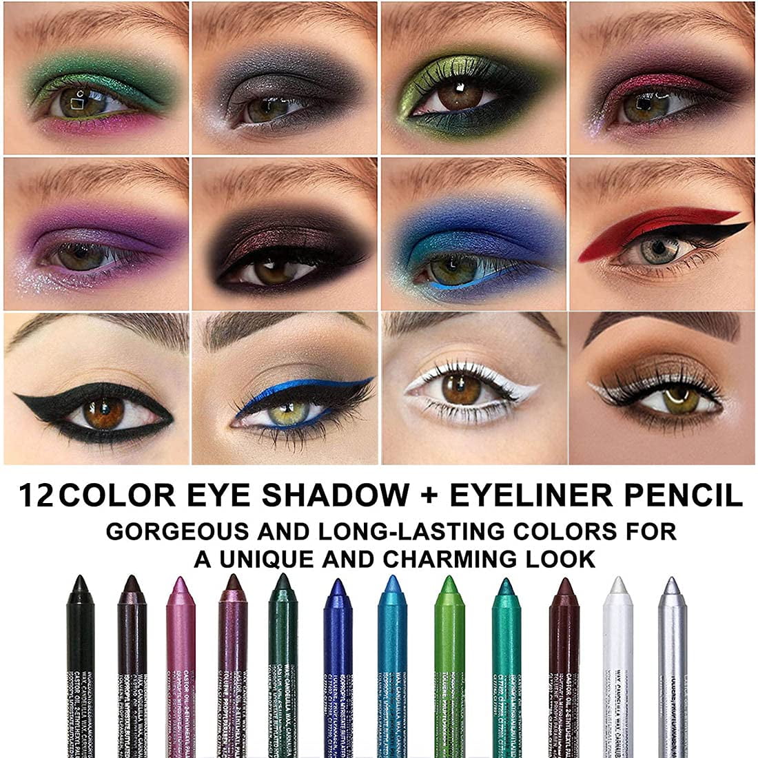 Livhil 12 Colorful Eyeliner Set, Waterproof Eyeliner Pencils in Colors for Women, Gel Eyeliner Pencil for Eye&Lip Liner Makeup