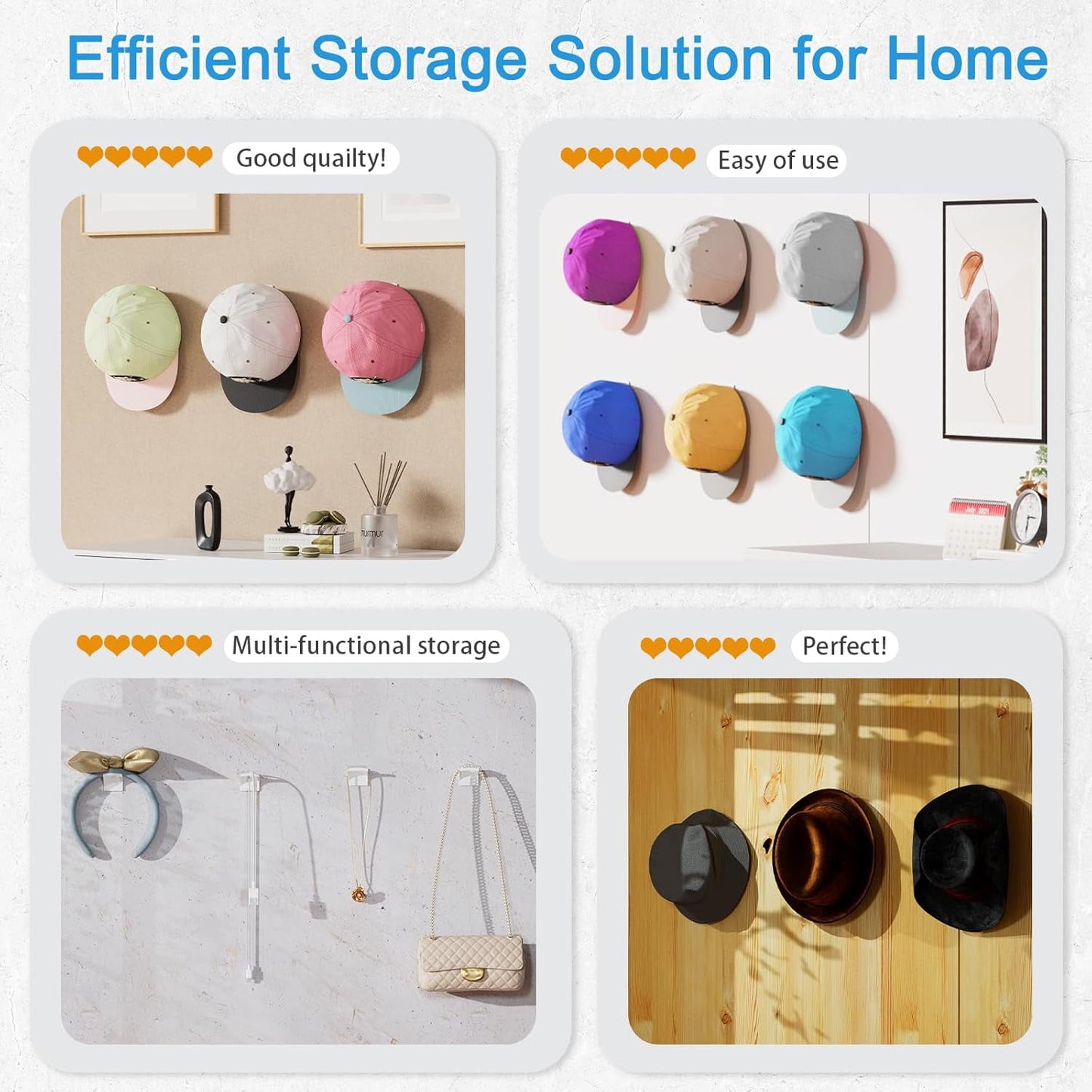 Livhil 24 Pack Adhesive Hat Rack, ABS Plastic Wall Hat Organizer, Multipurpose Hat Hooks for Wall, No Drilling