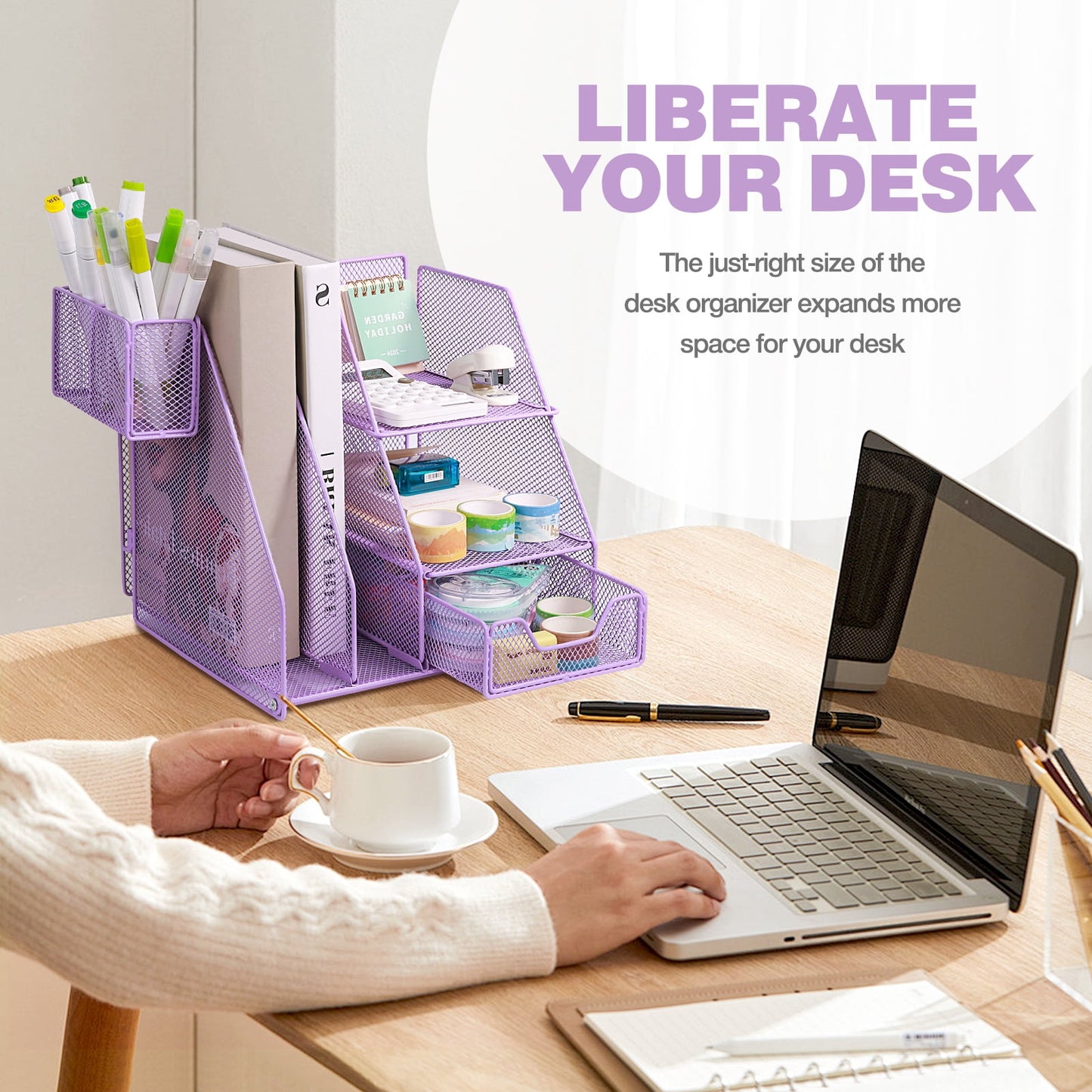 Livhil Desk Organizer Office Accessories, Workspace Rose Gold Desktop Organizer, File Organizer for Desk Drawer Organizer