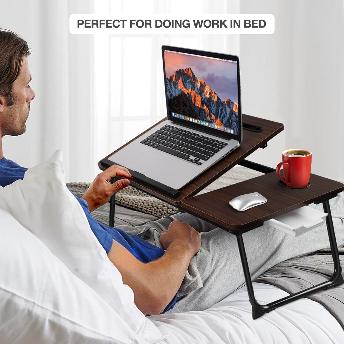Livhil Lap Desk- Fits up to 15.6 Inch Laptop Desk, Foldable Bed Tray Breakfast Table with 5 Angles Tilting Top