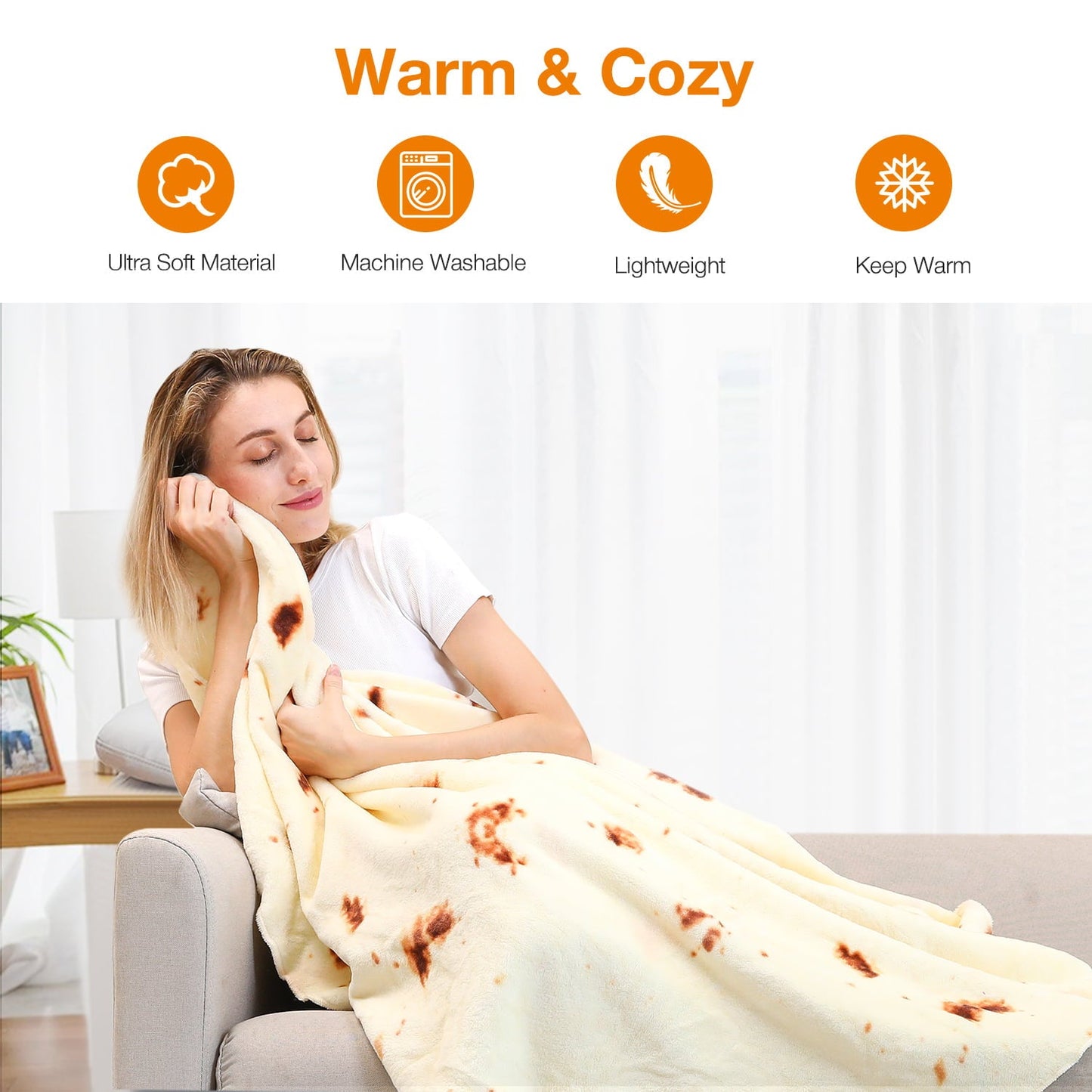 Livhil Giant Tortilla Blanket 71 inch Double Sided, Tortilla Blanket Adult Size Funny Blankets Food Blankets