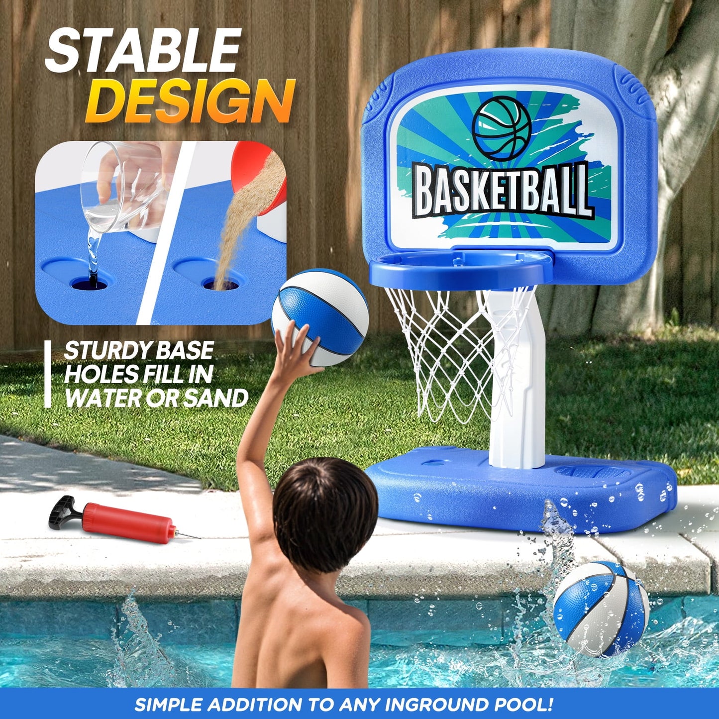 Ayieyill Pool Basketball Hoop, Swimming Pool Basketball Games with Pool Basketball Hoop Poolside and 2 Balls
