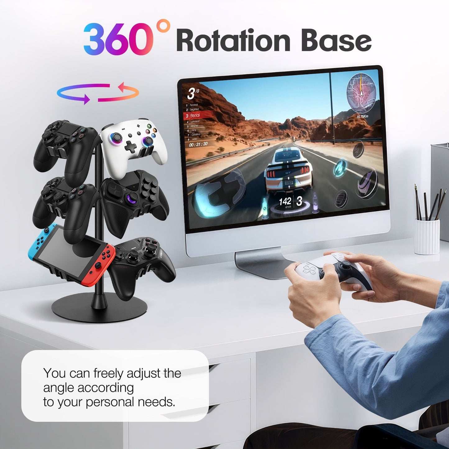 Livhil Rotatable Controller Stand, High Stability Headset and Controller Stand for Desk, Universal Game Controller Stand for All Gamepads