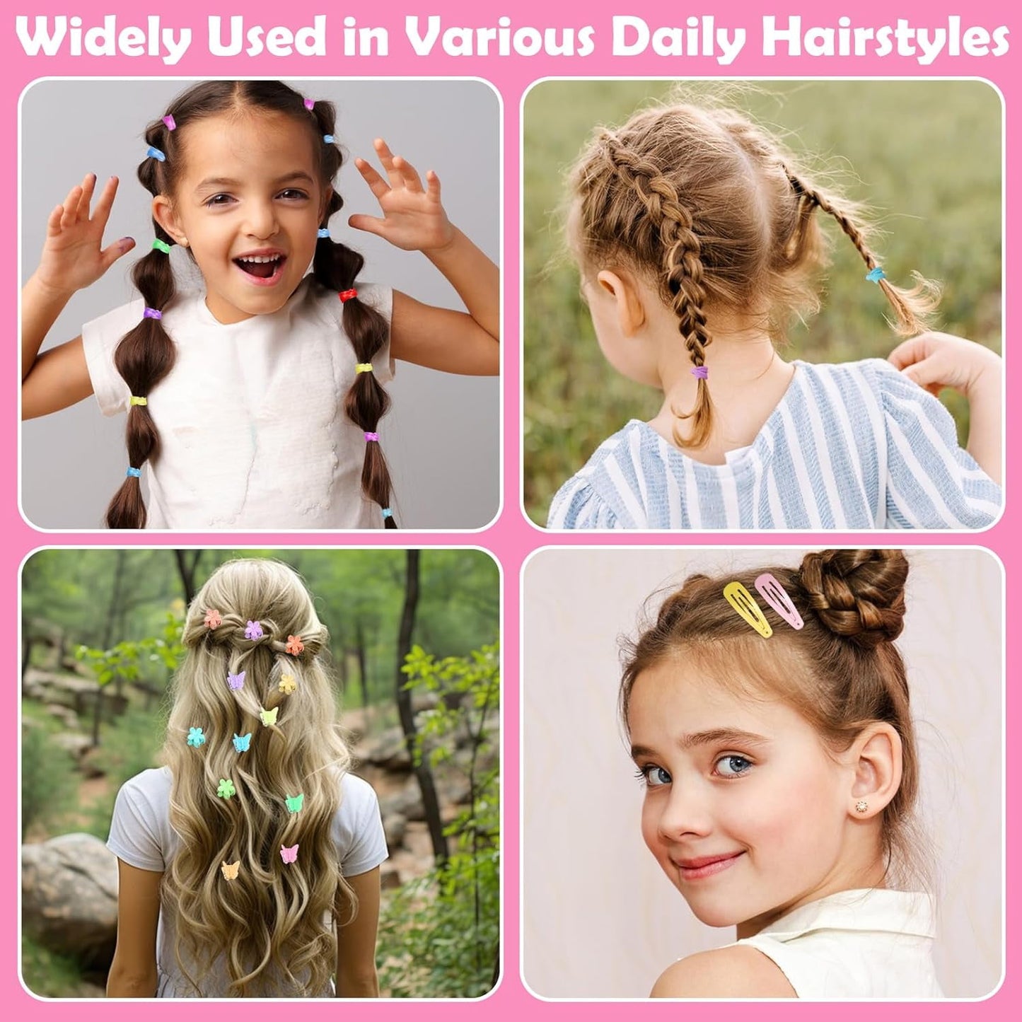 Livhil 24 Colors Hair Rubber Bands with Tail Hair Tools and Hair Clips, 1695 Pcs Elastic Small Hair Ties, Hair Accessories