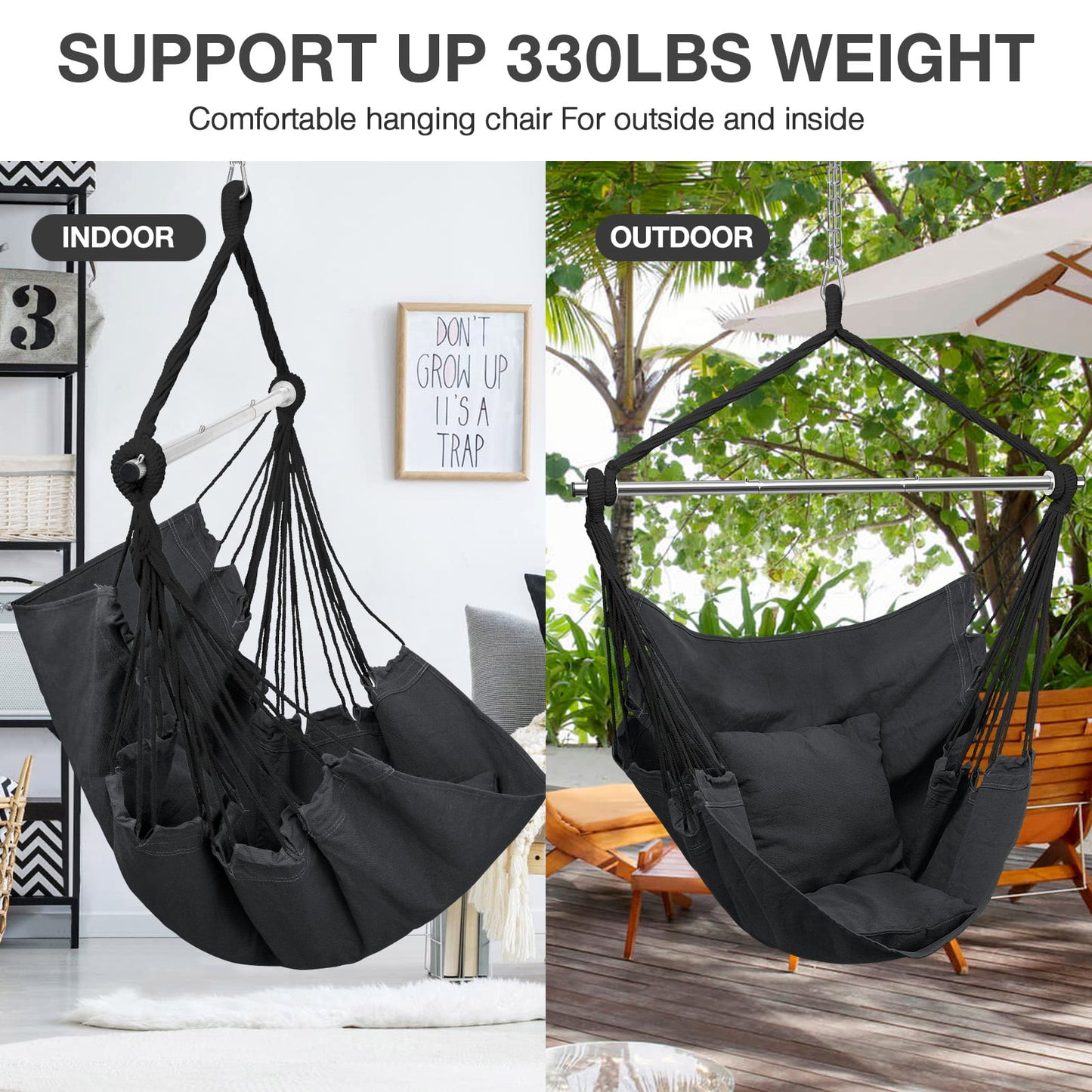Livhil Hammock Chair Hanging Rope Swing, Outdoor Hanging Chair