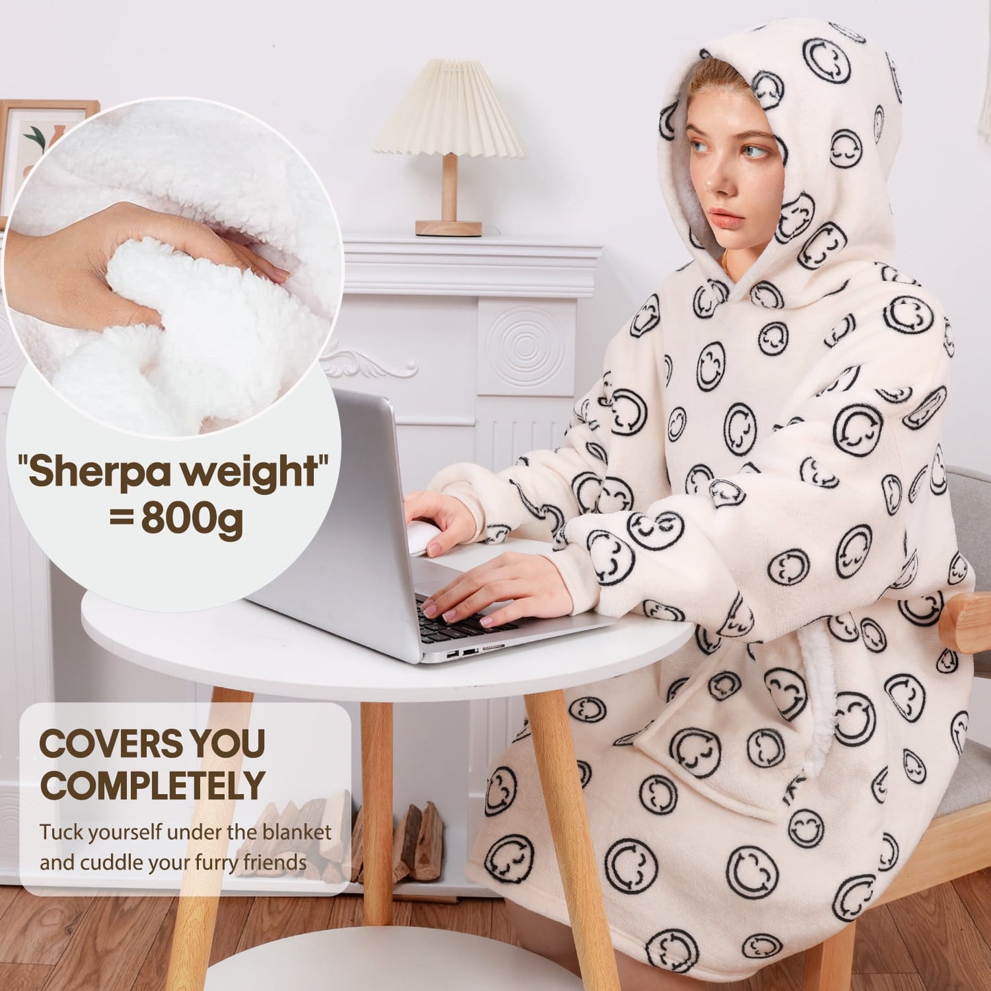 Livhil Wearable Blanket Hoodie Sweater, Blanket Sweatshirt with Sleeves Blanket Hoodies for Women Girls and Kids, Plush Hoodie Blanket