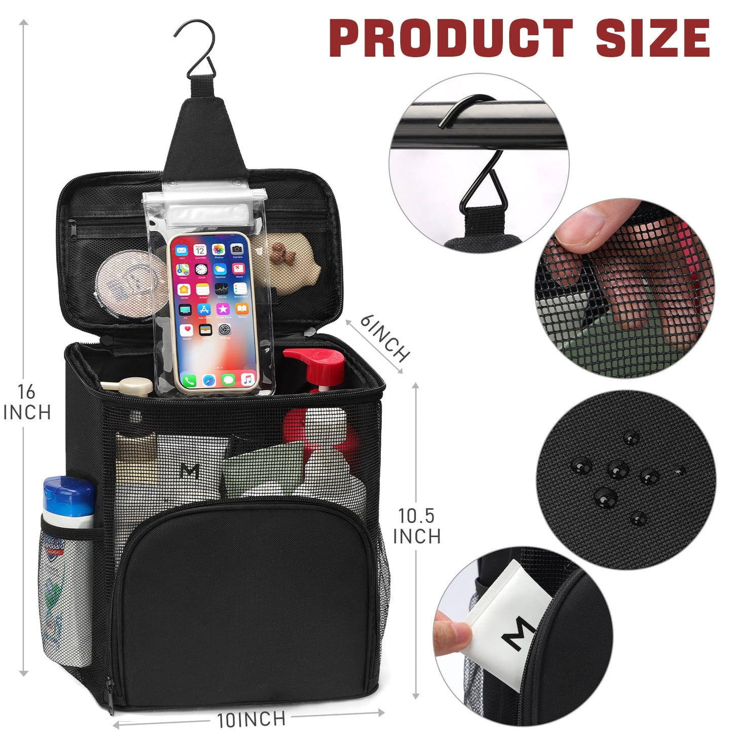 Livhil Shower Bag for College Dorm, Hanging Portable Mesh Gym Shower Caddy Toiletry Bag