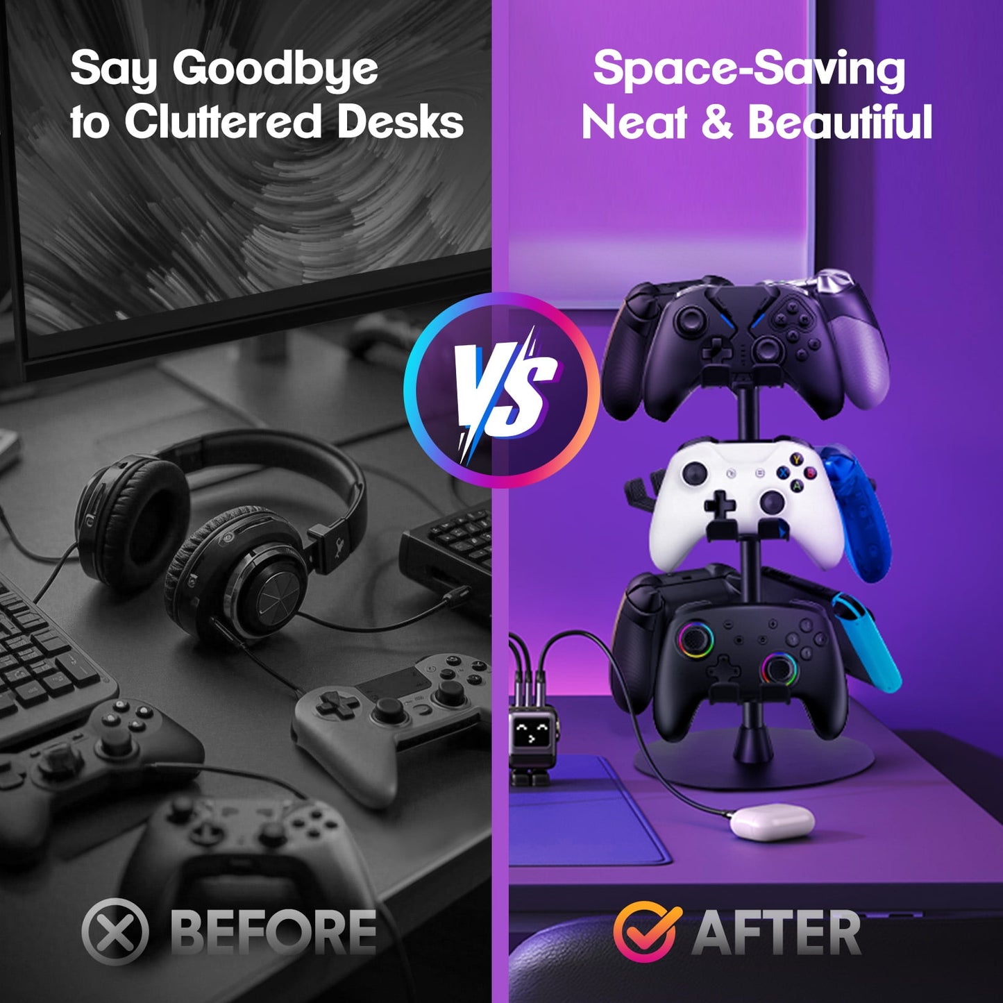 Livhil Rotatable Controller Stand, High Stability Headset and Controller Stand for Desk, Universal Game Controller Stand for All Gamepads