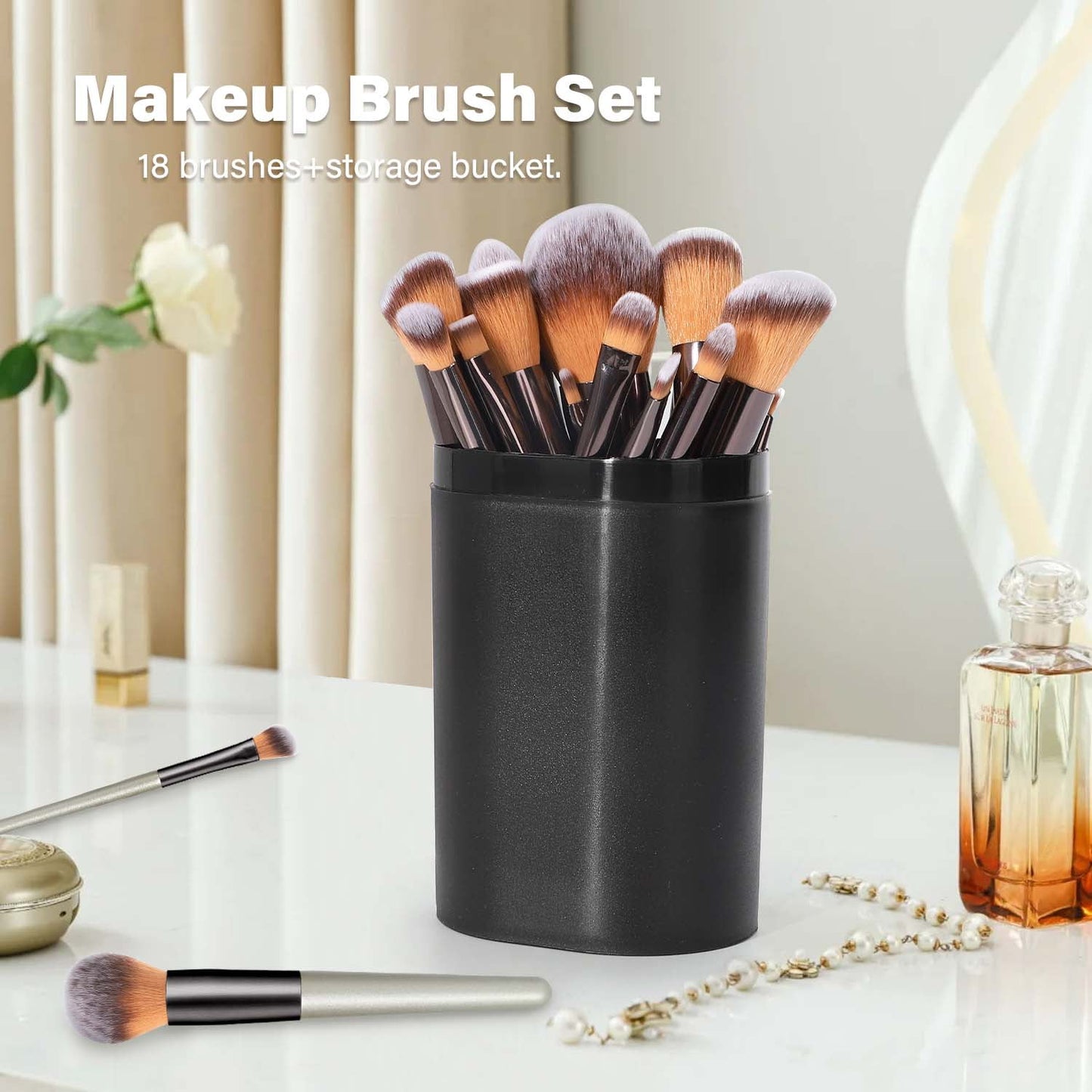 Livhil 18 Pcs Professional Makeup Brushes Set for Eye and Face, Premium Eye Makeup Brushes Soft Makeup Brushes(Champagne Gold)