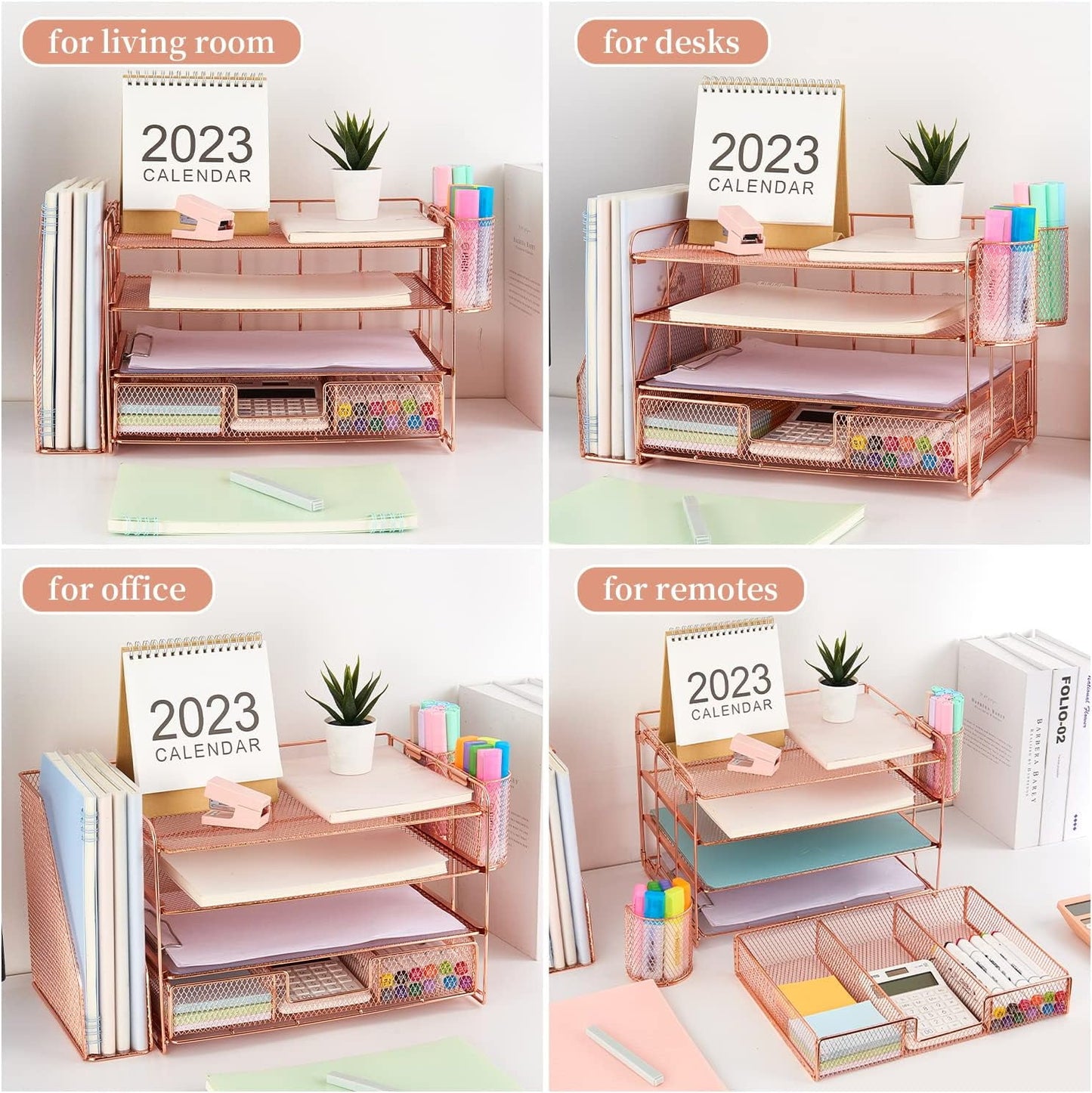 Livhil Desk Organizer Office Accessories, 4-Tier Desk Organizers and Storage & Workspace with Drawer and 2 Pen Holder for Office Supplies (Black)