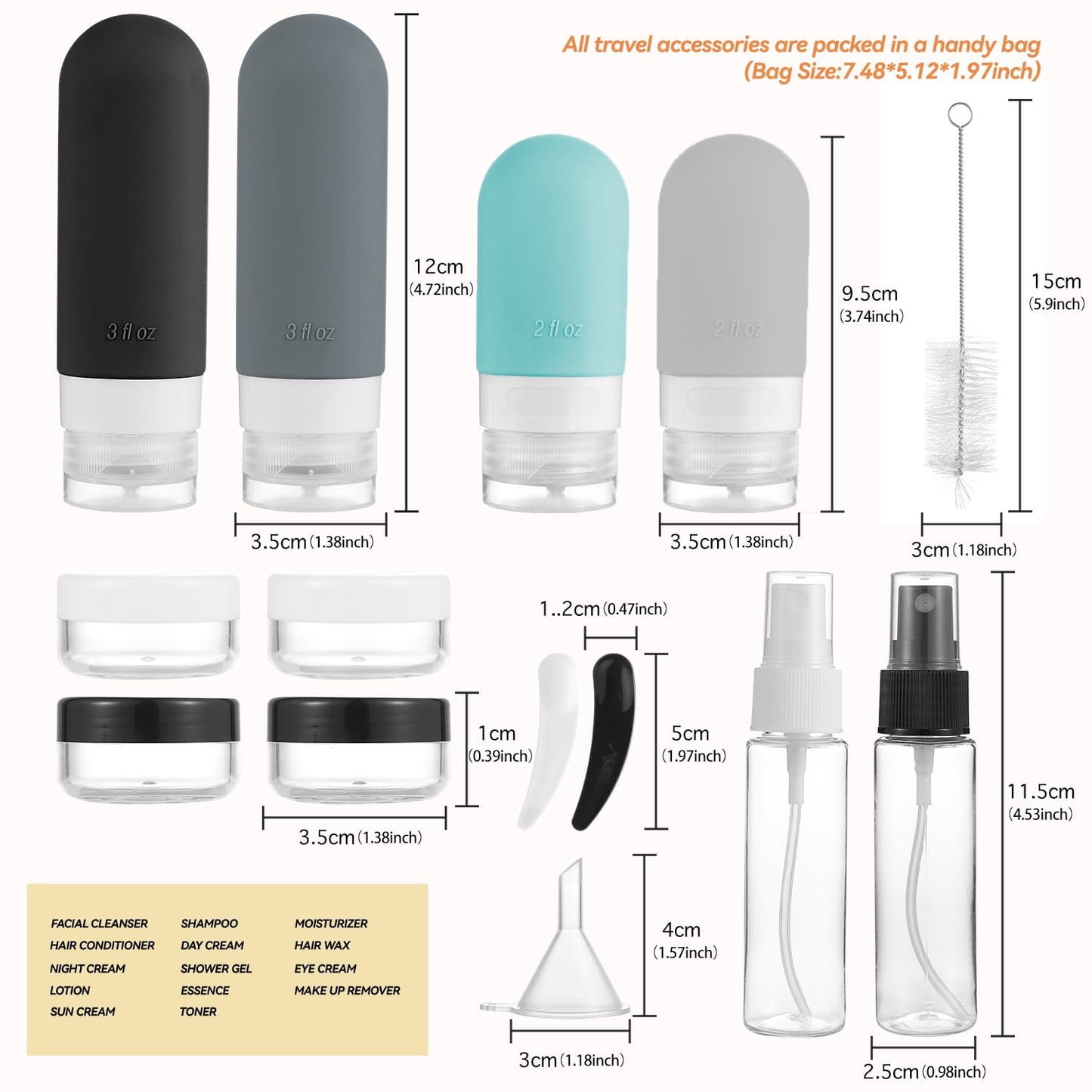 Livhil 16 Pcs Travel Bottles for Toiletries, Leak Proof Refillable Travel Containers, Travel Essentials Silicone Toiletry Bottles