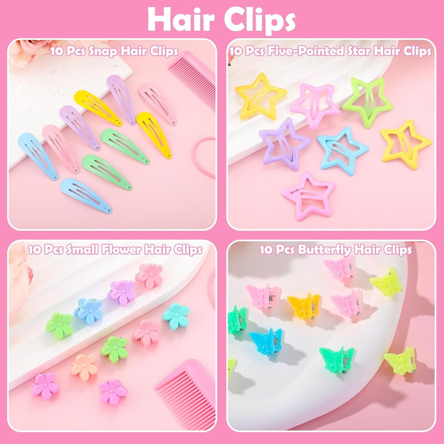 Livhil 24 Colors Hair Rubber Bands with Tail Hair Tools and Hair Clips, 1695 Pcs Elastic Small Hair Ties, Hair Accessories