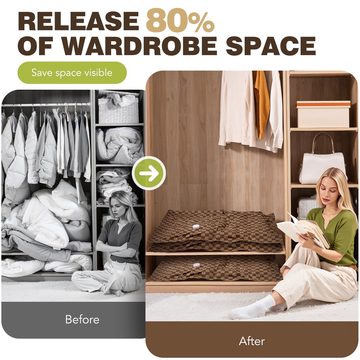 Livhil 6 Pcs Oxford Cloth Vacuum Storage Bags,Space Saver Seal Bags for Clothes,with Hand Pump