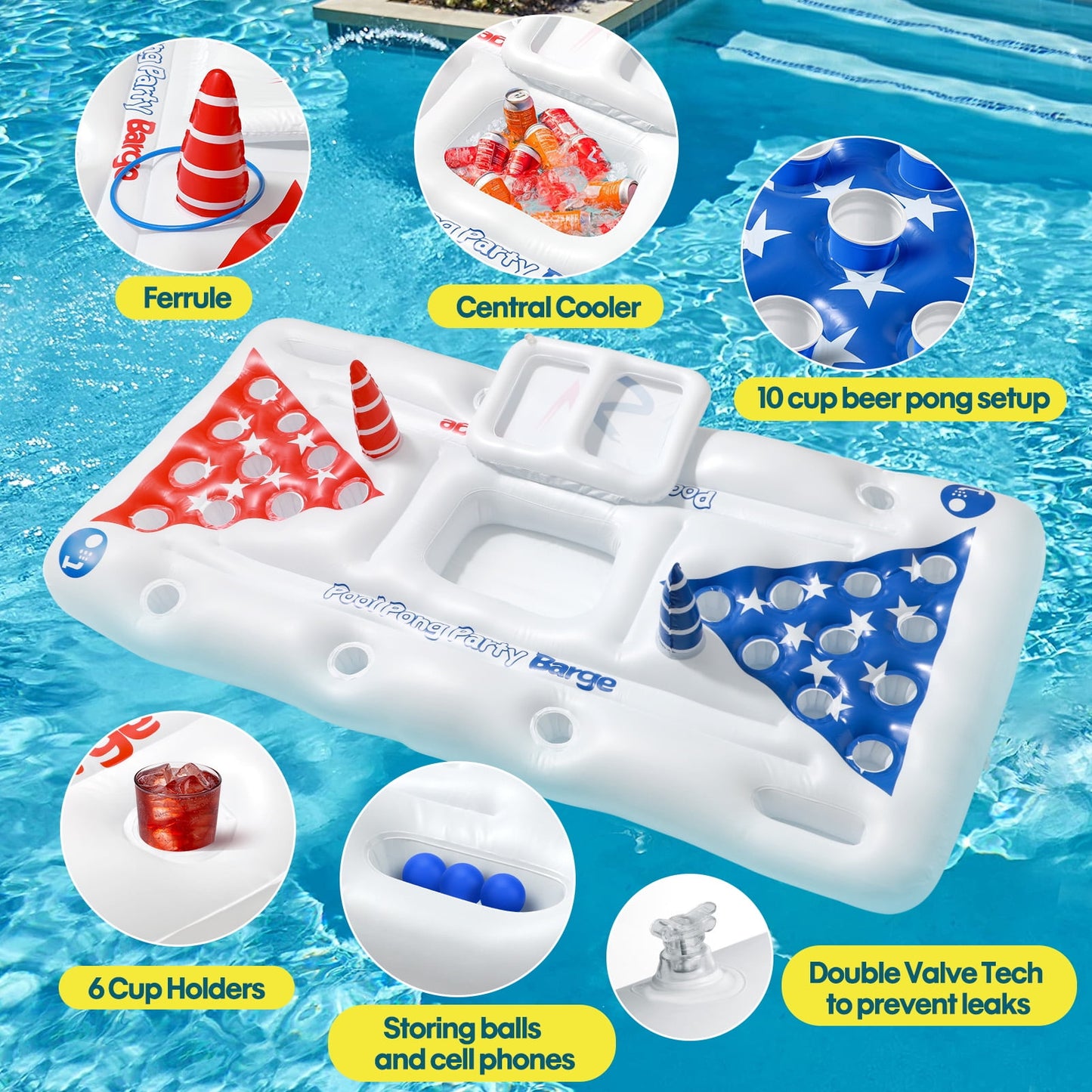 Livhil 71" x 31" Adult Pong Inflatable Pool Game White