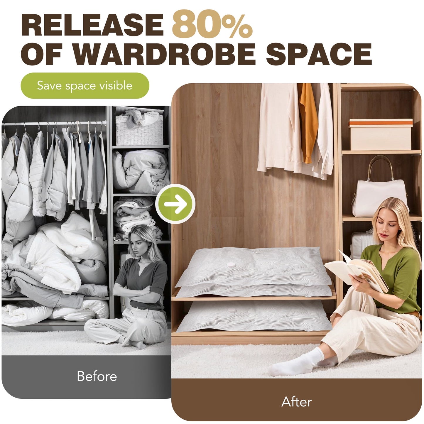 Livhil 6 Pcs Oxford Cloth Vacuum Storage Bags,Space Saver Seal Bags for Clothes,with Hand Pump