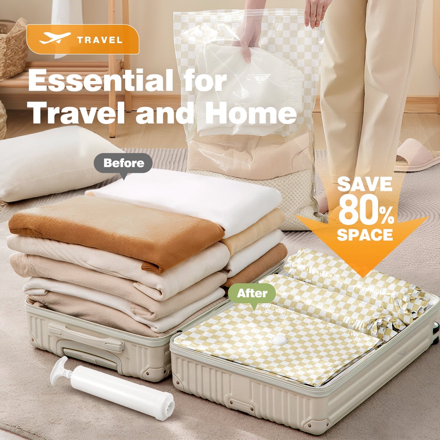 Livhil Vacuum Storage Bags, Home Essentials Space Saver Vacuum Bags Compression, Hand Pump Included