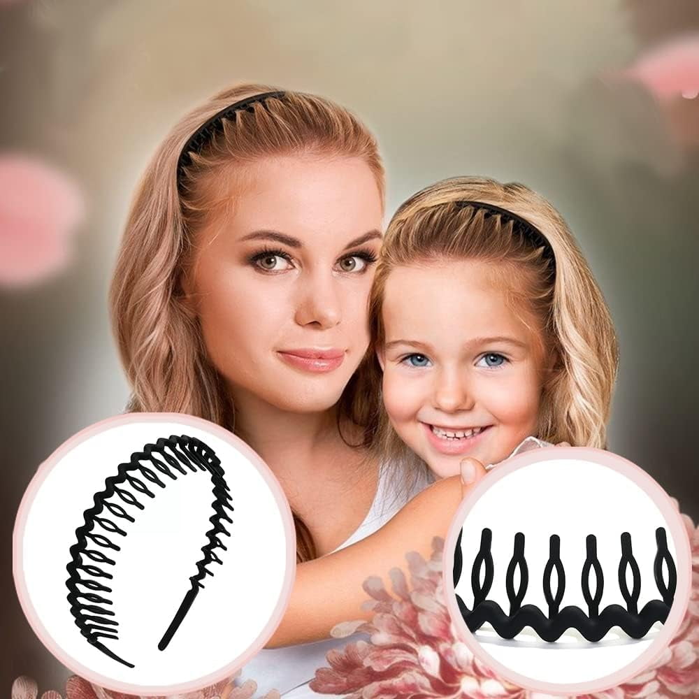 Livhil 8 PCS Plastic Headbands for Women with Teeth, Non Slip Zig Zag Headbands for Women Men Teen Girls, Matte Black