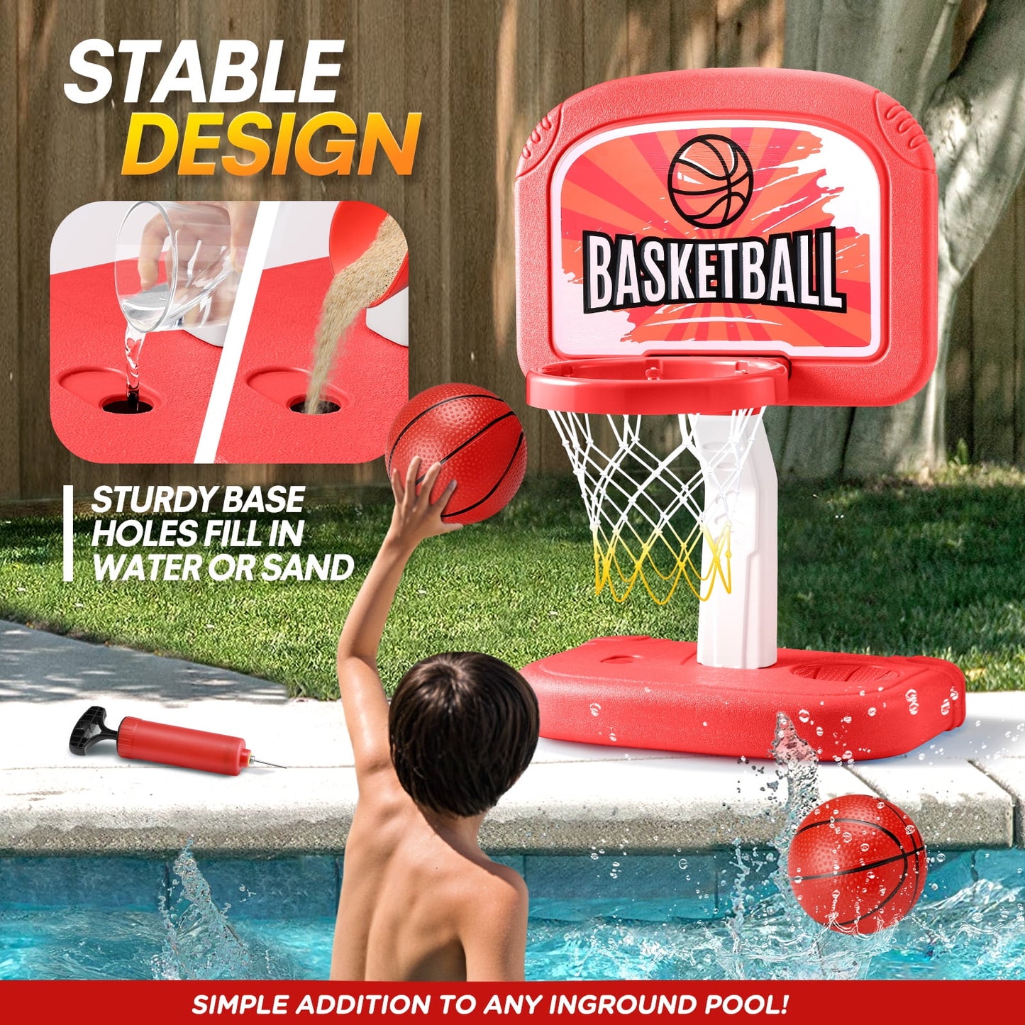 Ayieyill Pool Basketball Hoop, Swimming Pool Basketball Games with Pool Basketball Hoop Poolside and 2 Balls