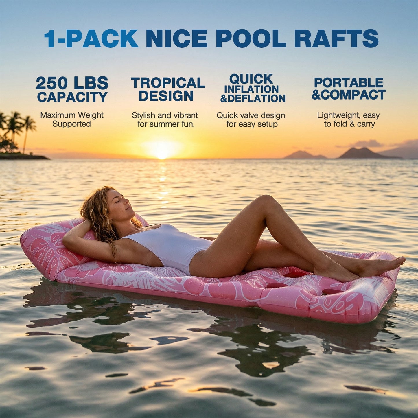 Livhil Inflatable Pool Floats Adult, Large Pool Float , Pool Lounger with Headrest, Pool Rafts, Tanning Pool for Swimming Pool Party