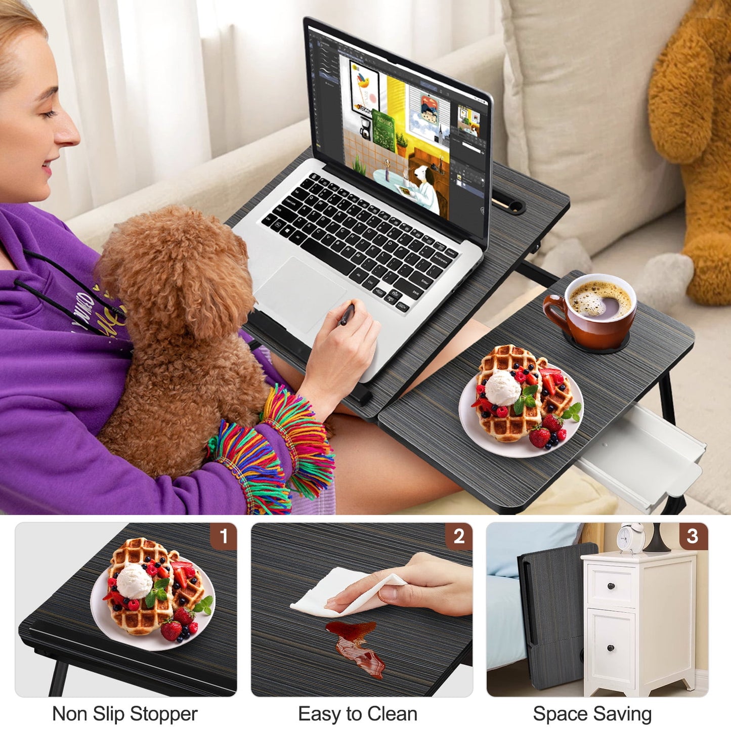 Livhil Lap Desk- Fits up to 15.6 Inch Laptop Desk, Foldable Bed Tray Breakfast Table with 5 Angles Tilting Top
