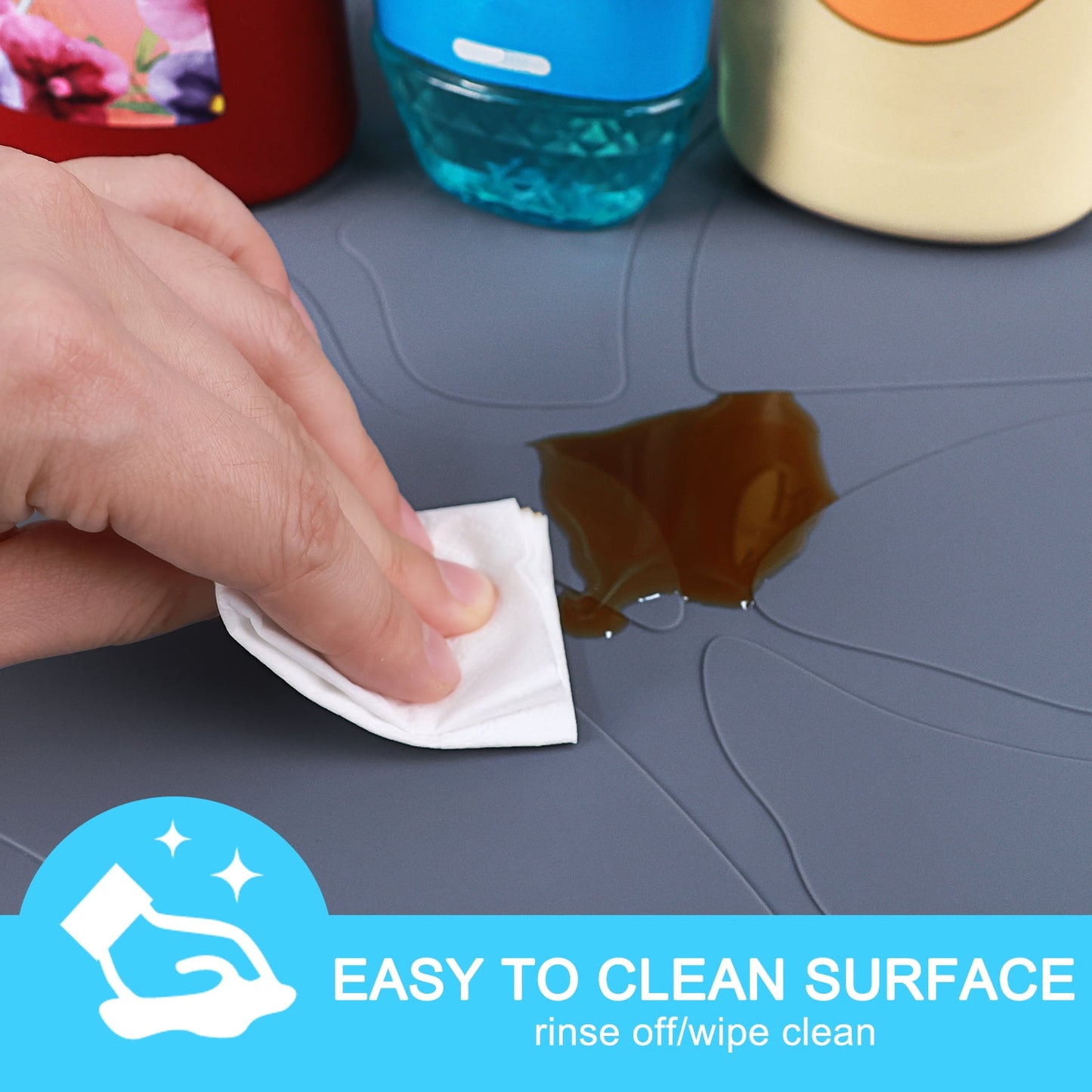 Livhil Under Sink Mat for Kitchen Waterproof, 34"x 22" Silicone Sink Mat Cabinet Liner for Bathroom Under Sink Mat with Raised Edge