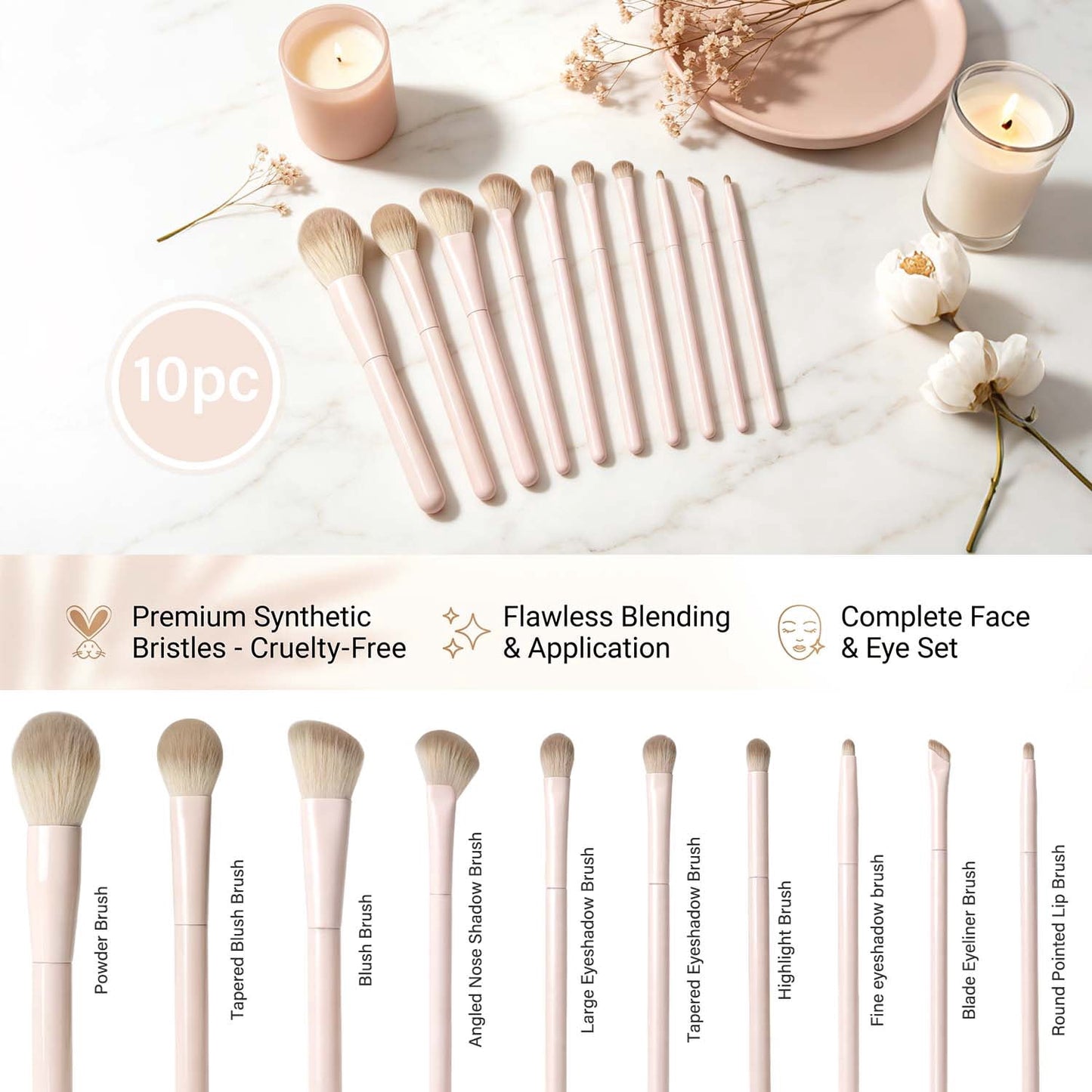 Livhil 13 Pcs Pink Makeup Brushes Set, Soft Makeup Brushes with Pouch, Eyeshadow Brushes Easy-taken Full Face Cosmetic Brushes for Beginners
