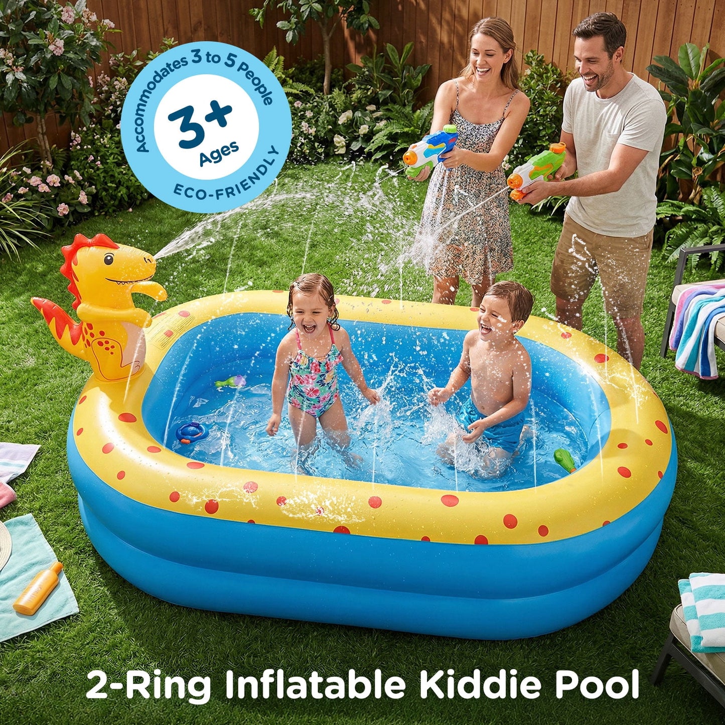 Livhil Inflatable Swimming Pool for Kids with Sprinkler, Kiddie pools 67x41x32in Family Size Backyard Summer Water Play