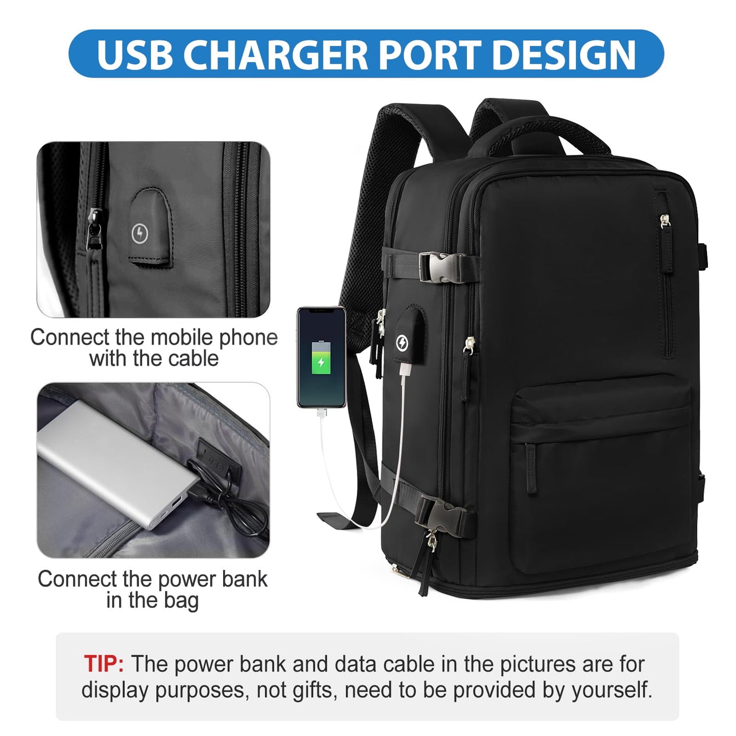 Livhil Travel Backpack for Women & Men, Travel Backpack Carry on Flight Approved Fits 16" Laptop, Black