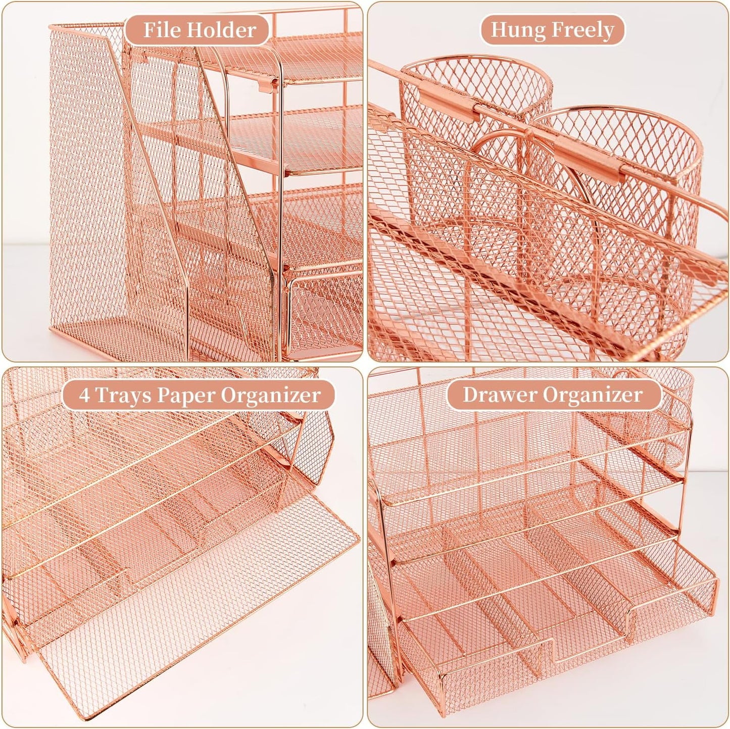 Livhil Desk Organizer Office Accessories, 4-Tier Desk Organizers and Storage & Workspace with Drawer and 2 Pen Holder for Office Supplies (Black)